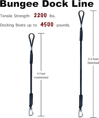 Miniatura 2 de 2 cuerdas elásticas de 4 pies x 2 + 3 pies para embarcaciones con clip de acero inoxidable accesorios para barcos PWC, amortiguador integrado,