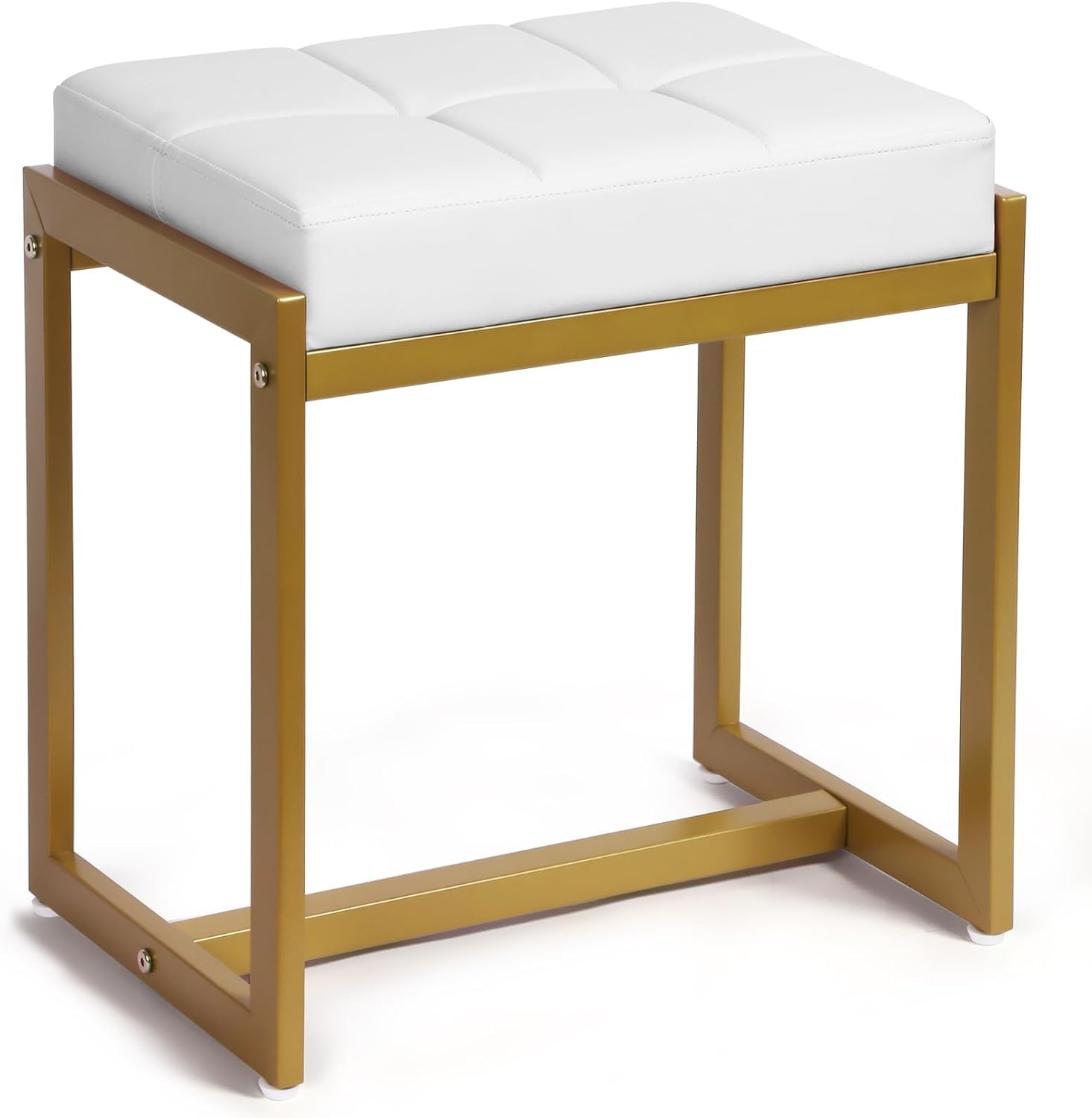 58263 Makeup Stool with Metal Legs Small PU Leather Makeup Stool Rectangular Ottoman Seat for Vanity Living Room Bedroom Entryway Modern Padded Seating - Golden-image-31