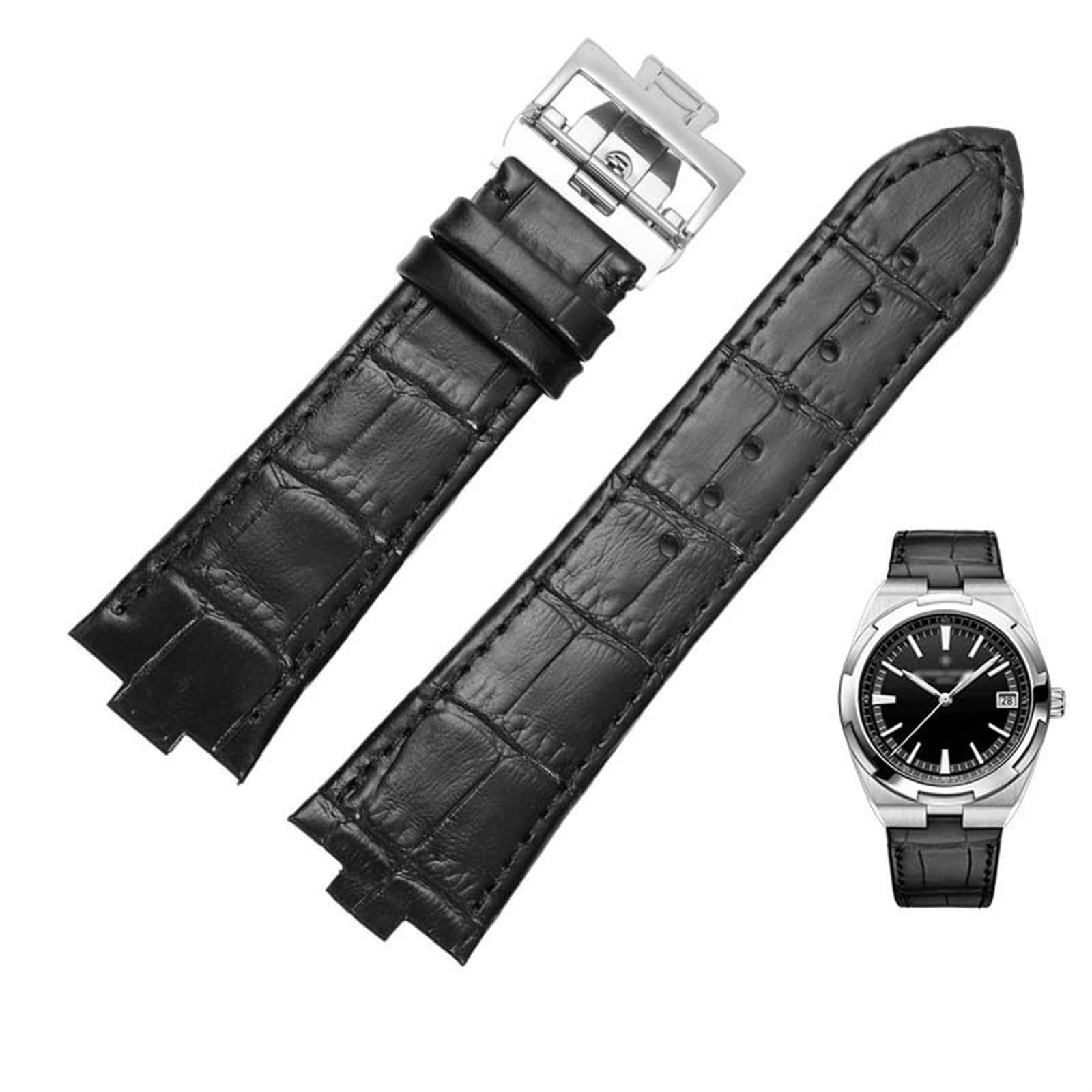 Cinturini, Cinturino for Orologio da Uomo con Fibbia in Acciaio Inossidabile(Black Silver 02)
