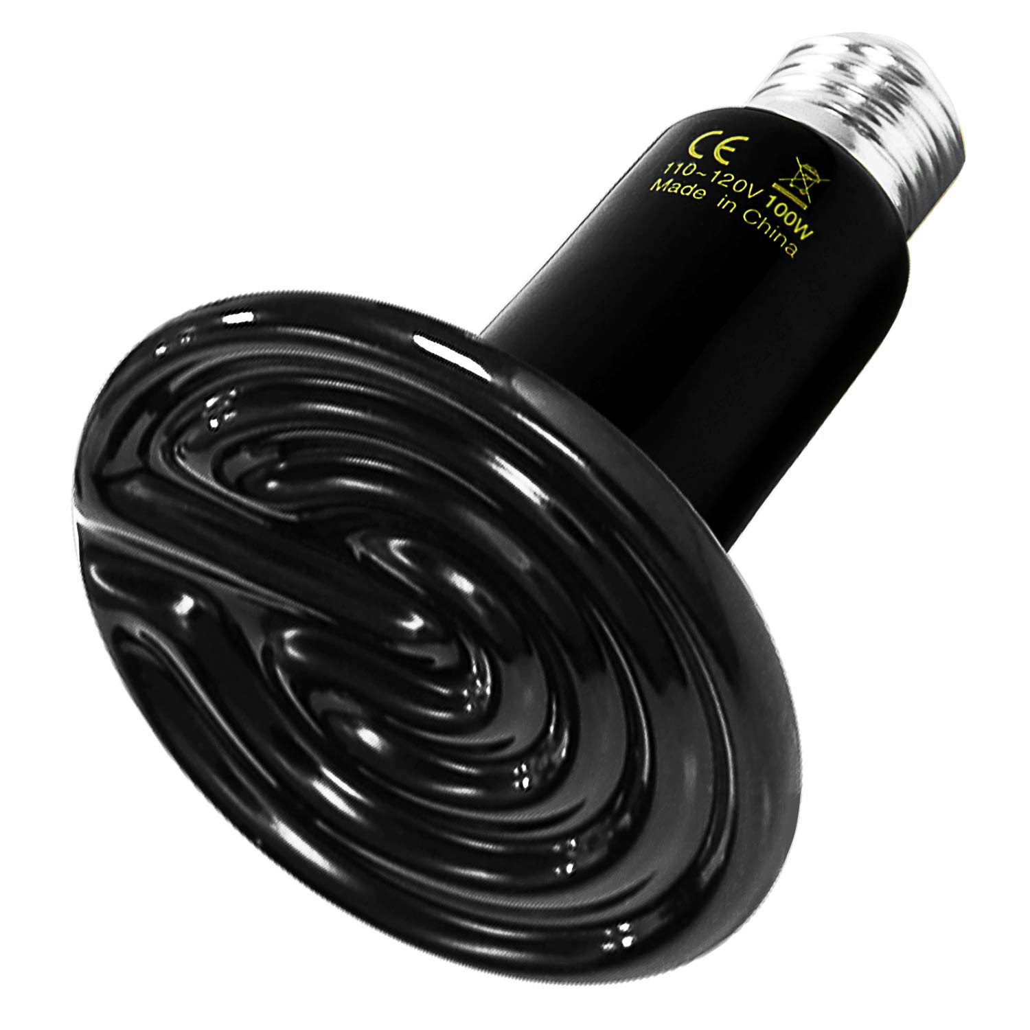 Simple Deluxe Ceramic Heat Emitter 100W Reptile Heat Lamp Bulb No Light Emitting Brooder Coop Heater for Amphibian Pet Snake Turtle & Incubating Chicken, No Harm, Color Black, 1 Pack