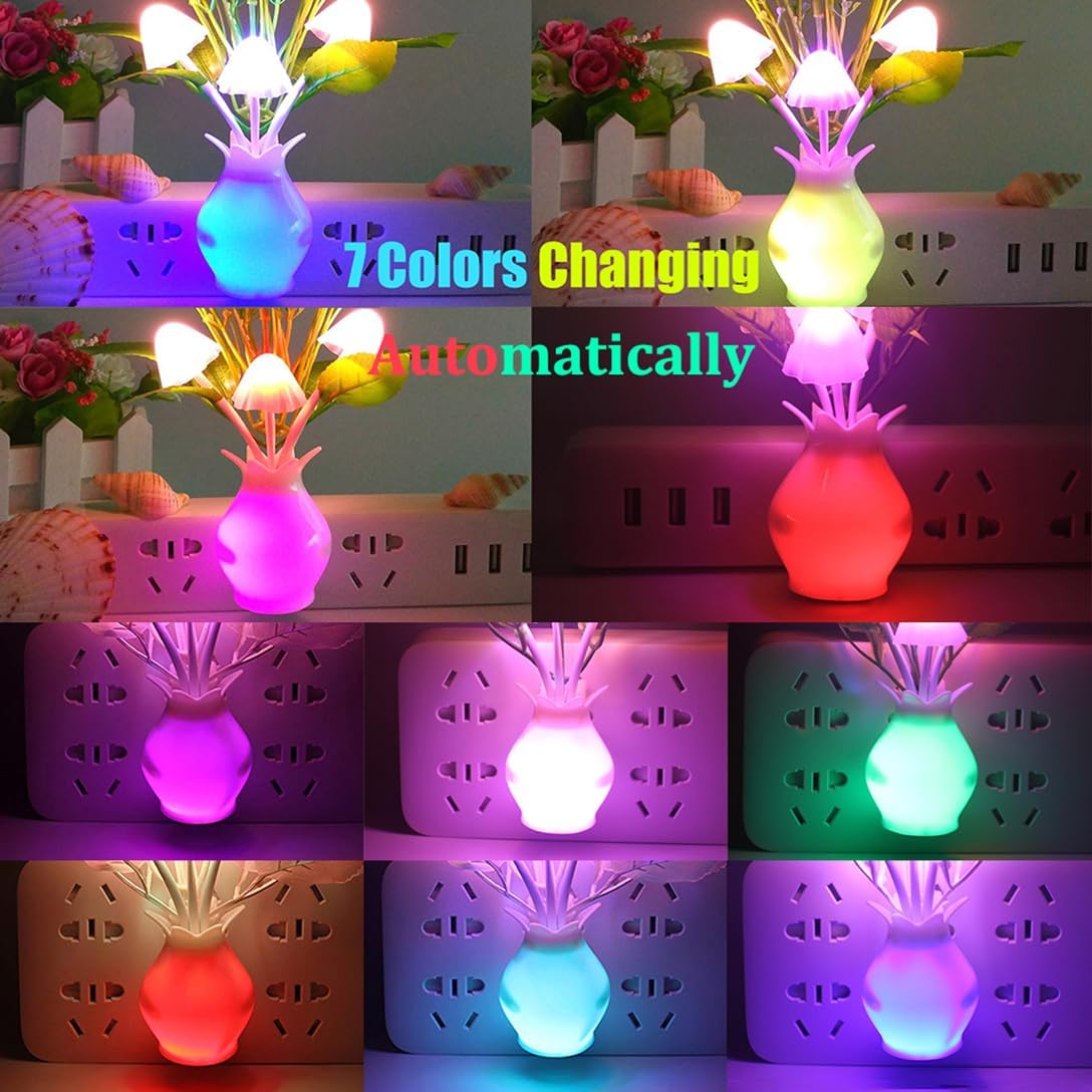 4 Pack Mushroom Night Light, Plum Blossom Rose Flowers Plants Plug-in Mushrooms Colors Changing Nightlight Colorful LED Wall Lamp Little Night Lights for Bathroom Bedroom Corridor Nursery