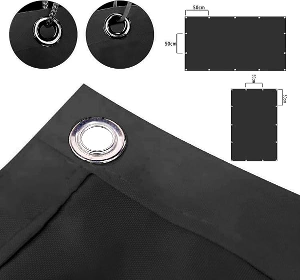 Voile d'Ombrage Étanche 3x3M Protection Solaire Pression d'eau 400/Polyester Couverture de Confidentialité Écran avec Oeillets, Cordons pour Extérieur Jardin Terrass, Noir, 22073 - 3