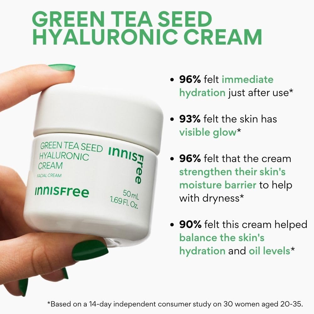 INNISFREE Green Tea Seed Hyaluronic Cream, Hydrating Intense Moisturiser, Instant Hydration reinforcing skin barrier - Image 4