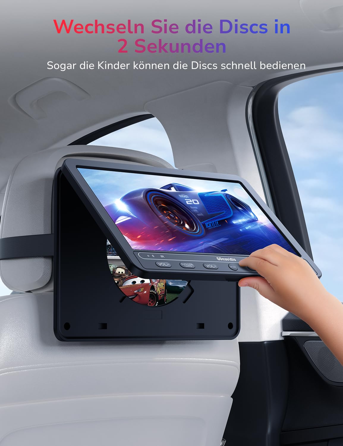 10,5" Tragbarer DVD Player Auto mit 2 HD-Bildschirm, 4-5 Stunden Wiederaufladbare Batterie, Auto Fernseher DVD Player mit Dual-Lautsprechern, Autoladegerät, 2 Kopfhörern, Sync TV/USB/SD-Karte