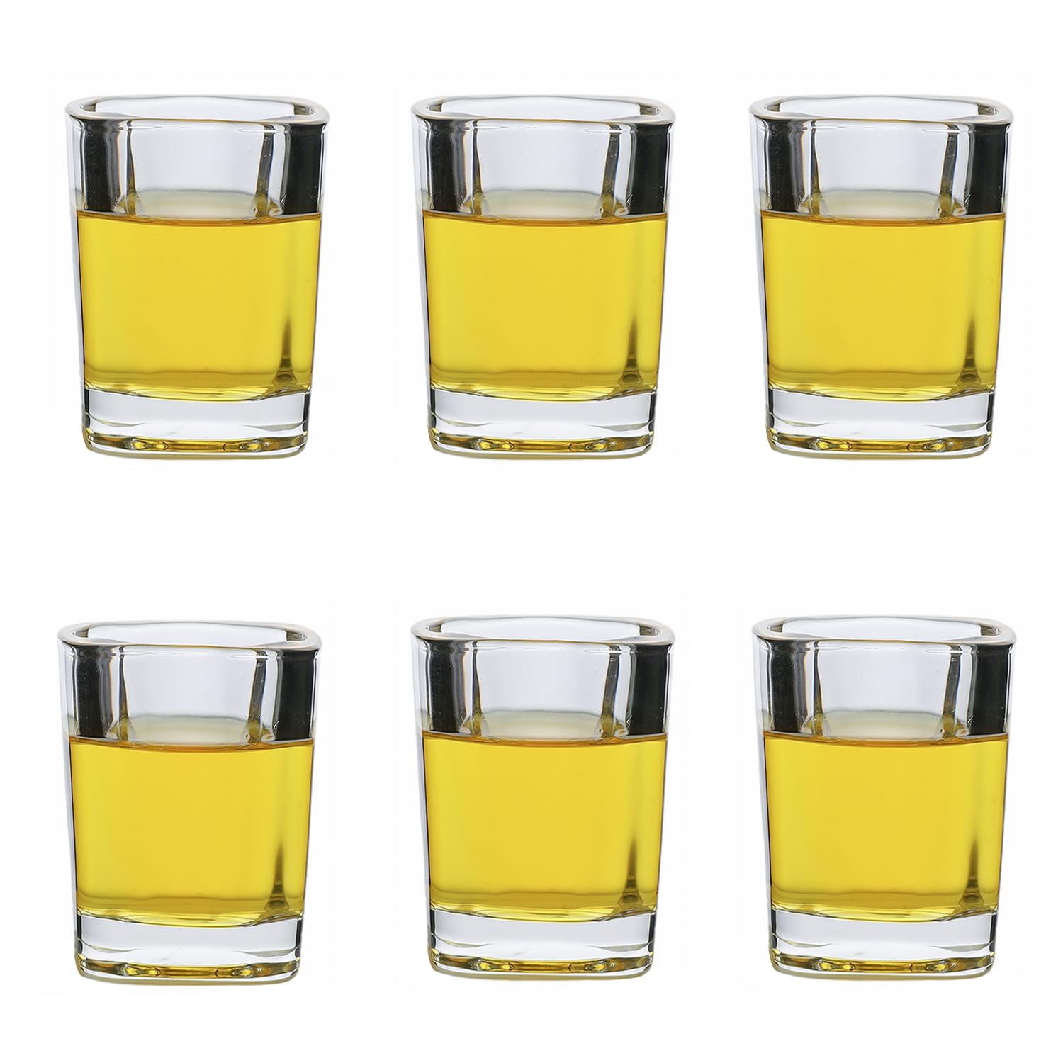Vasos de chupito de 2.3 onzas, juego de 6 vasos cuadrados de tequila, perfectos para whisky, tequila, licores, fiestas y colección, espressos, licores y licores (6, cuadrados transparentes)