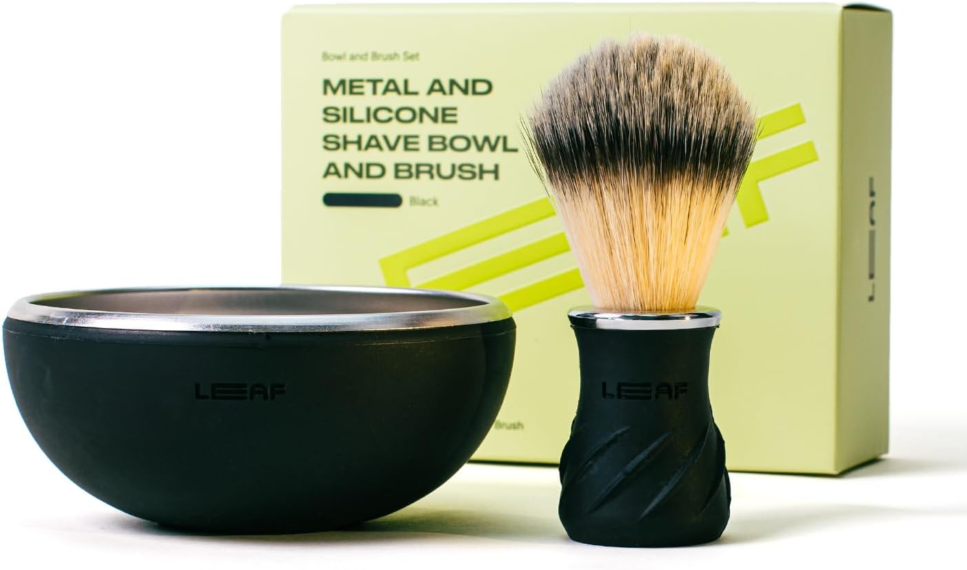 Leaf Shave | Shave Bowl & Brush Set, Black – Stainless Steel and Silicone Shaving Bowl and Shave Brush for Grooming Leaf Shave | Shave Bowl & Brush Set, Black – Stainless Steel and Silicone Shaving Bowl and Shave Brush for Grooming