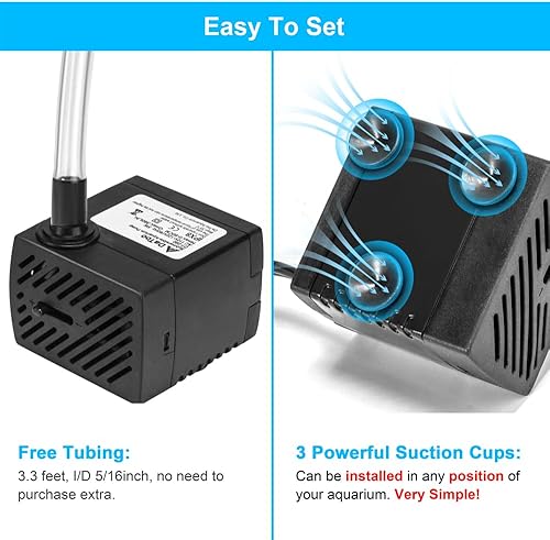Miniatura 6 de Bomba de agua sumergible pequeña de 95 GPH 5 W, mini bomba de fuente, ultra silenciosa para acuario, pecera, estanque, estatua, hidroponía