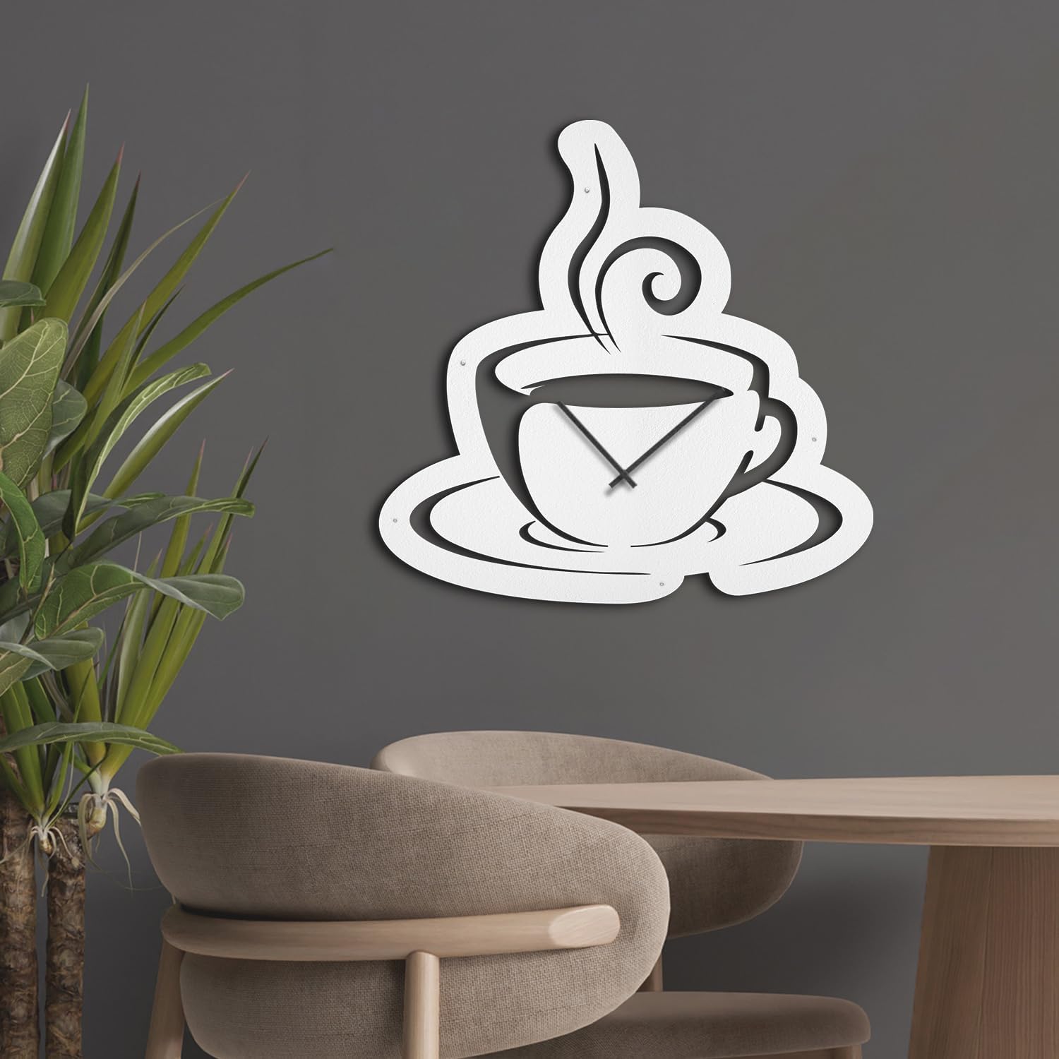 SIGNLEADER Metal Wall Clock Wall Art Decor, Steaming Coffee Cup Wall Sculpture Clock Silent Battery Operated Hangings Home Decoration for Living Room, Bedroom, Kitchen, Bathroom - 24" White