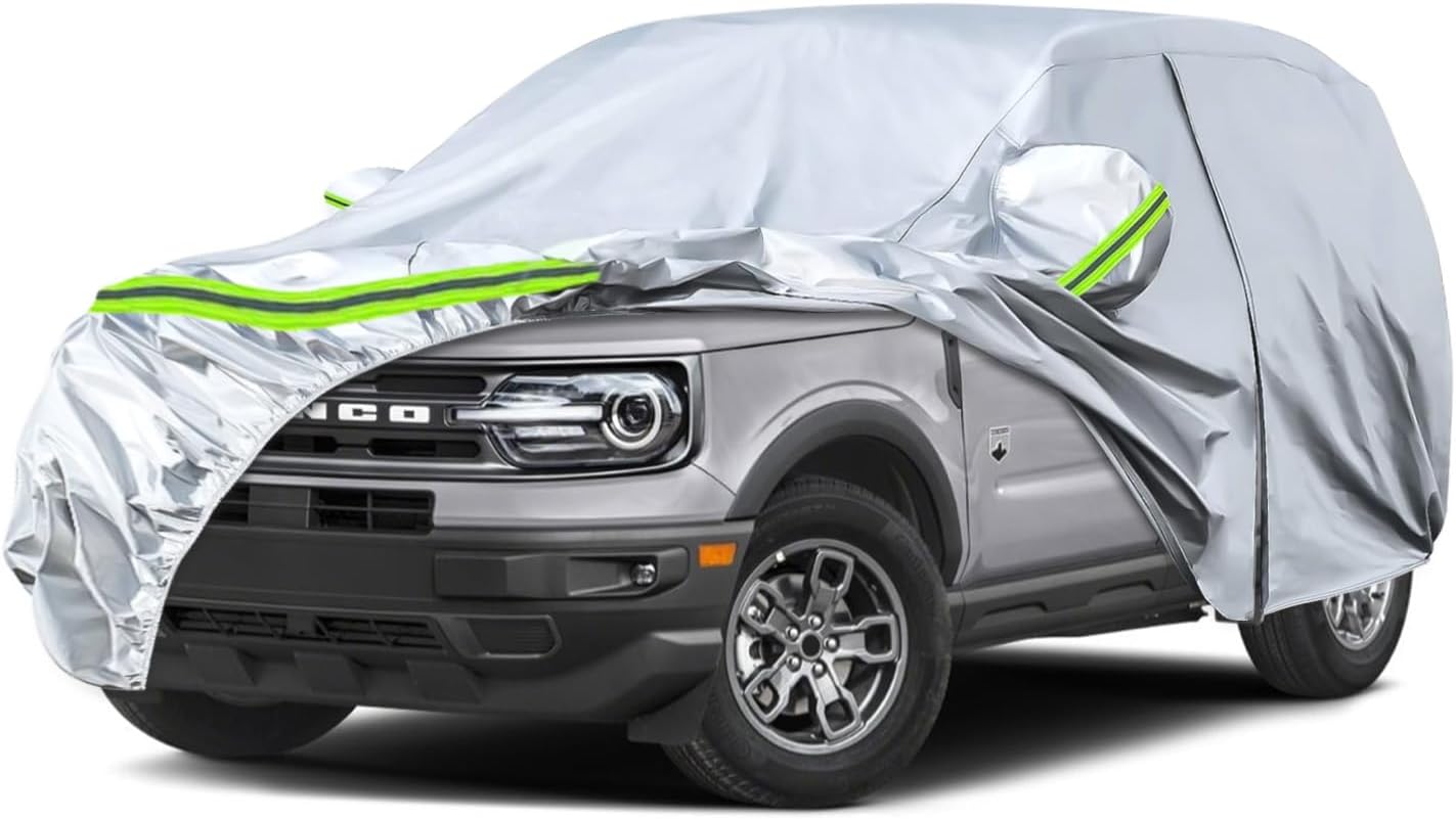 Waterproof Car Covers Replace for 2021-2025 Ford Bronco Sport, 6 Layers Silver All Weather Car Cover with Zipper Door & Windproof Bands for Snow Rain Dust Hail Protection Waterproof Car Covers Replace for 2021-2025 Ford Bronco Sport, 6 Layers Silver All Weather Car Cover with Zipper Door & Windproof Bands for Snow Rain Dust Hail Protection