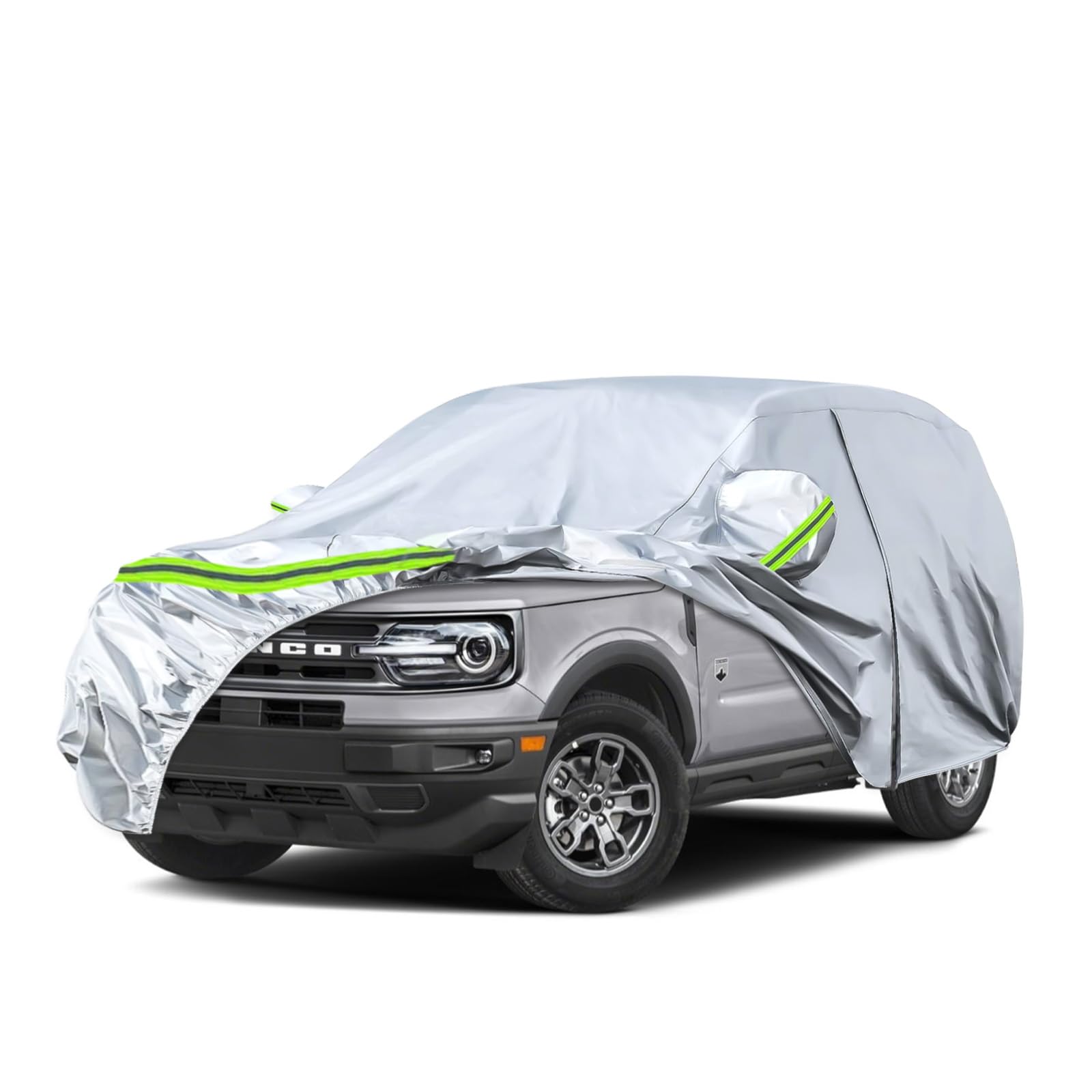 6 Layers Waterproof Car Covers Replace for 2021-2026 Ford Bronco Sport | Silver All Weather Car Cover with Cotton Liner, Zipper Door, Windproof Bands for Snow Rain Dust Protection