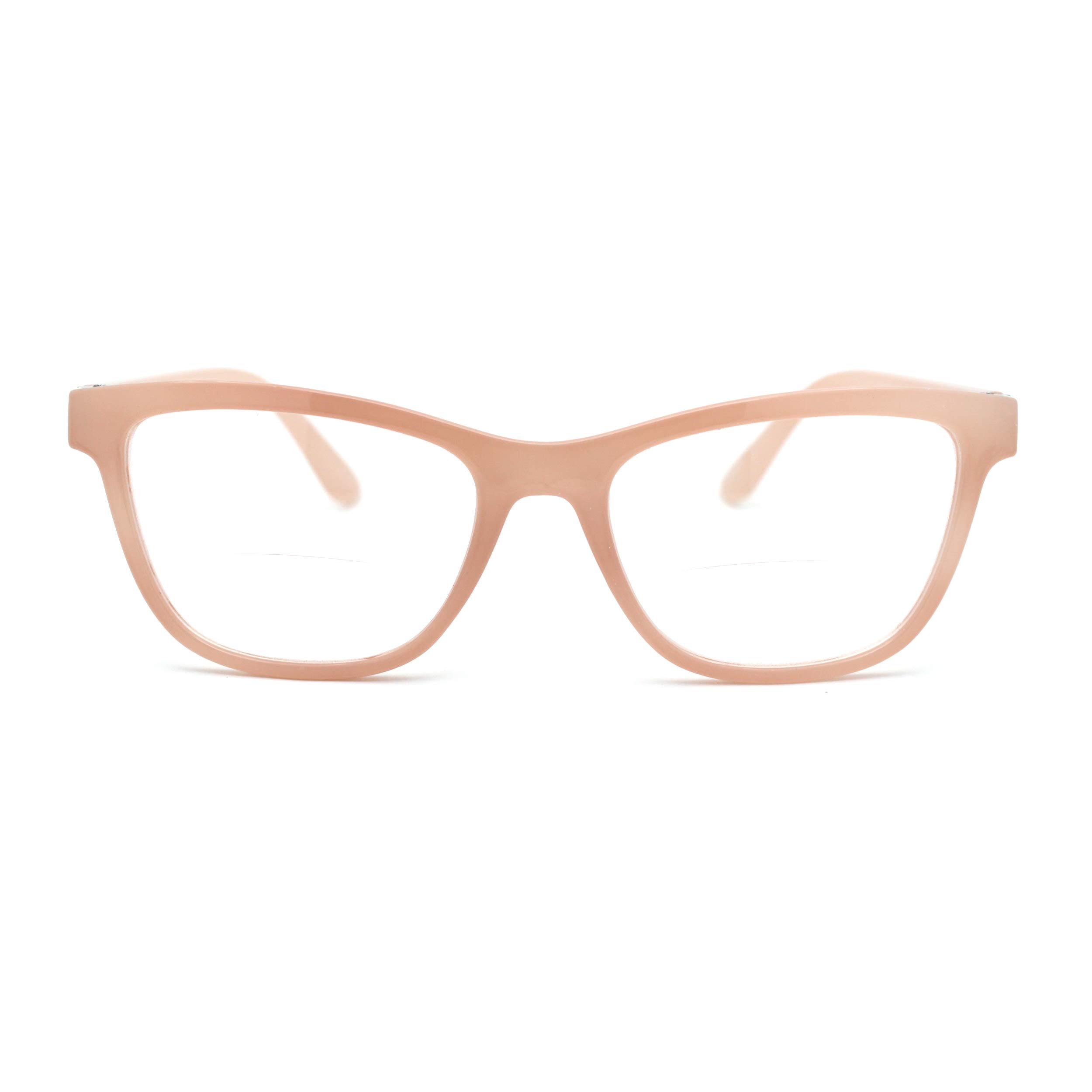 SA106 Womens Horn Rim Rectangular Bi-focal Reading Glasses +1.75 Beige