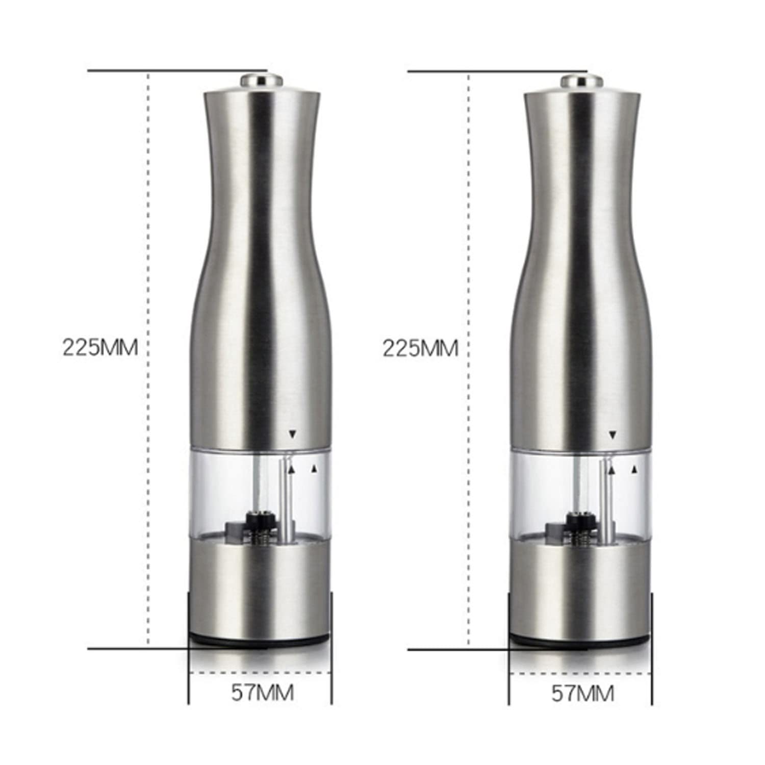 Macina Spezie Elettrico Macina Sale e Pepe Automatico a Batteria con Luce LED e Ruvidezza Regolabile Agitatori in Acciaio Inossidabile, Argento