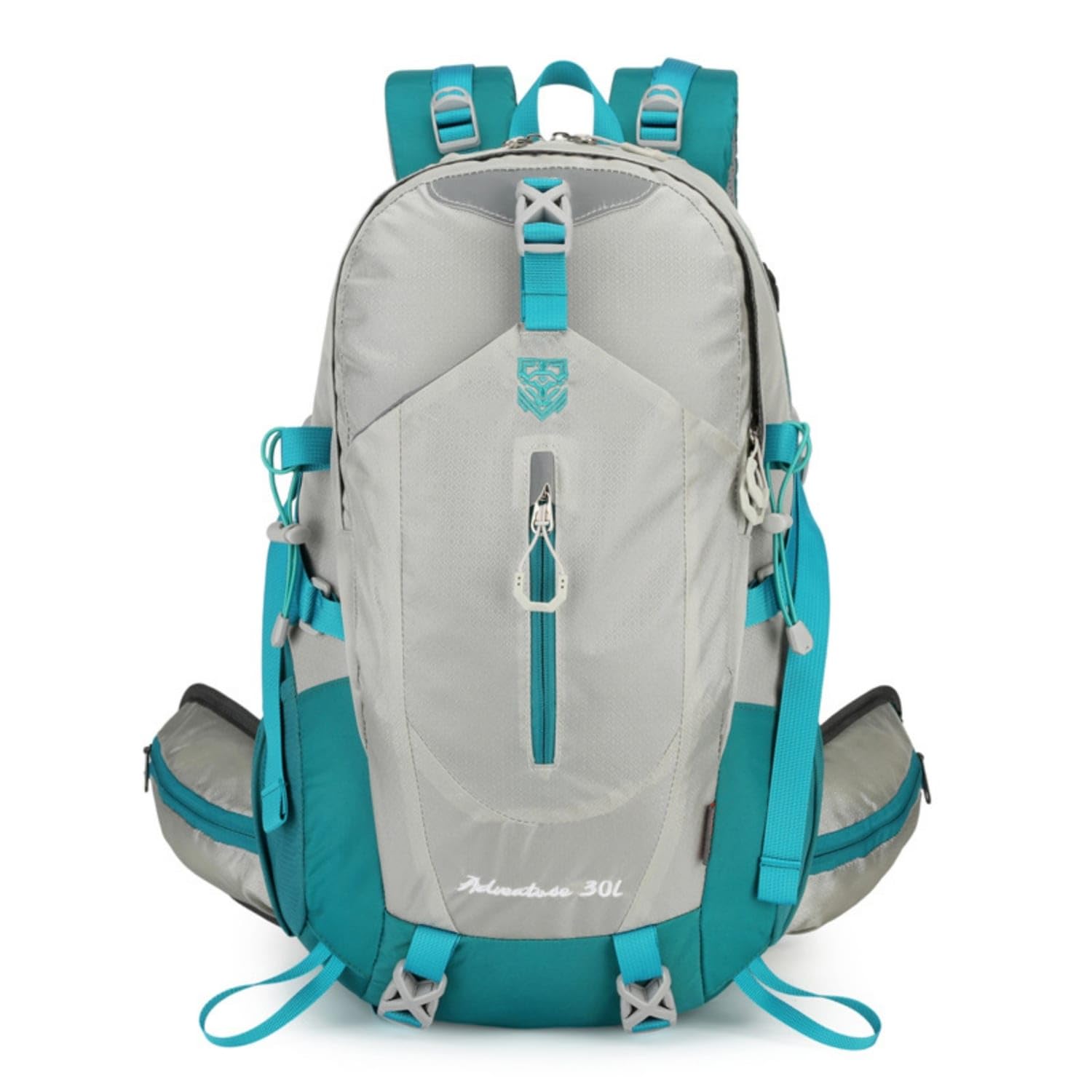Compression Straps 20-35 L Hiking Backpack Chest Strap Multi-Pocket Hiking Backpack Zippered Outdoor Bag Side Pockets for Hikers, Travelers, Gray Blue-image-20