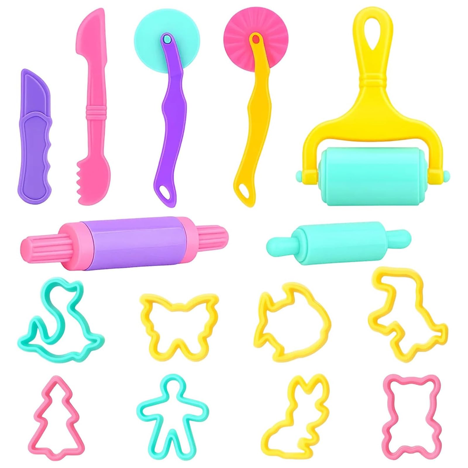 15PCS Clay Dough Sets,Playdough Tool Set Accessories with Rolling Pin & 8 Animal Molds,Cute Party Pack Toys for Kids Toddlers Age 2-4 3-5 4-8,Educational Toys Gift for Christmas Boys Girls (1 Set)
