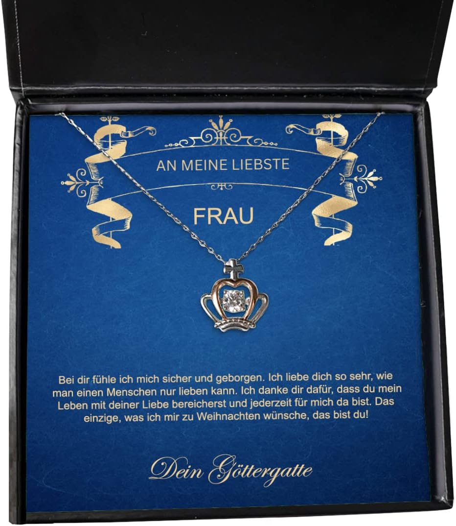 Frau Weihnachtsgeschenk | Frau Geburtstagsgeschenk | Krone Halskette vergoldet | Frauen Halskette Rose Gold mit Zirkonia | Gold-Schmuck | Liebesbrief | Geschenk Frau | 14k Gold