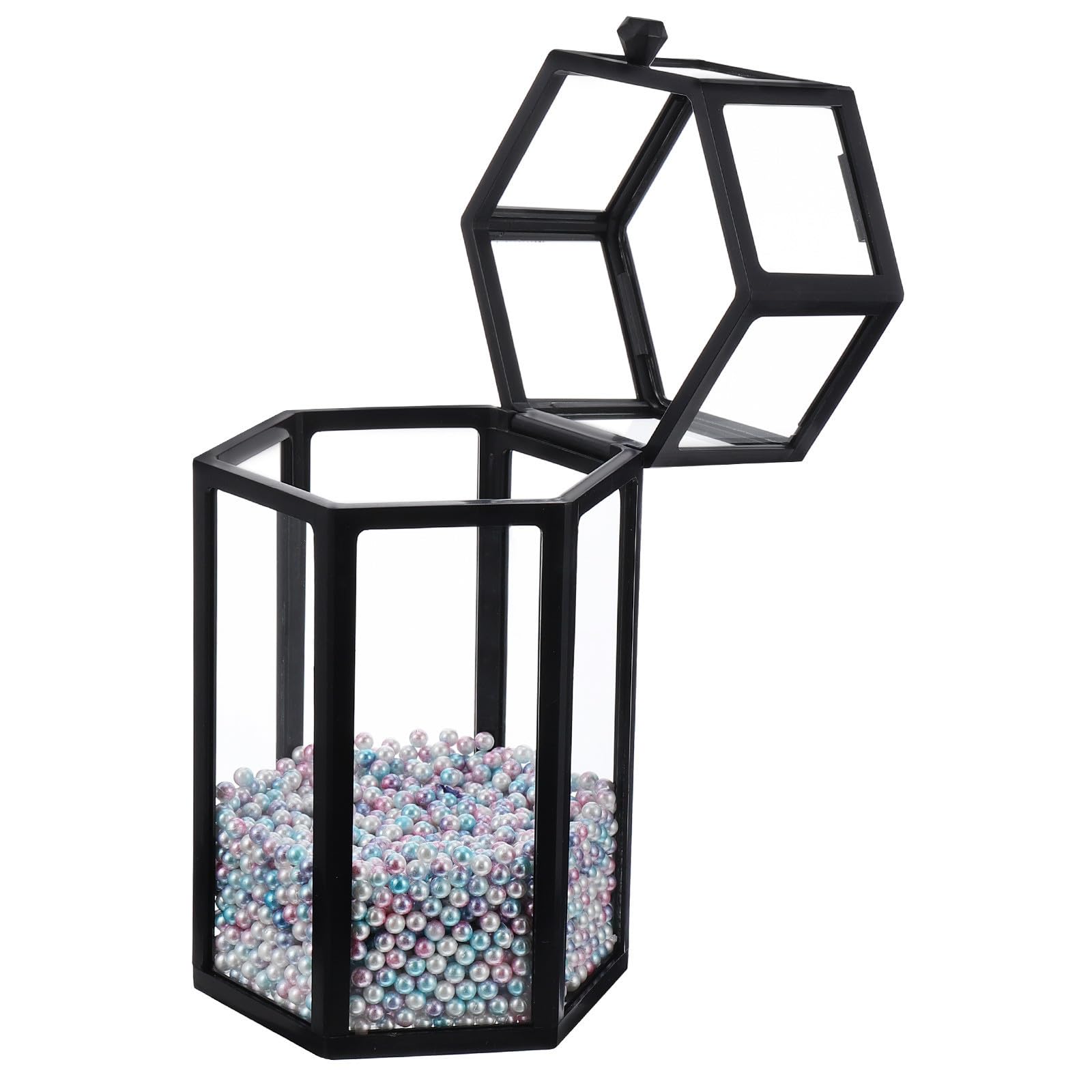Caja Hexagonal de Maquillaje de Almacenamiento de Brochas de Vidrio Negro