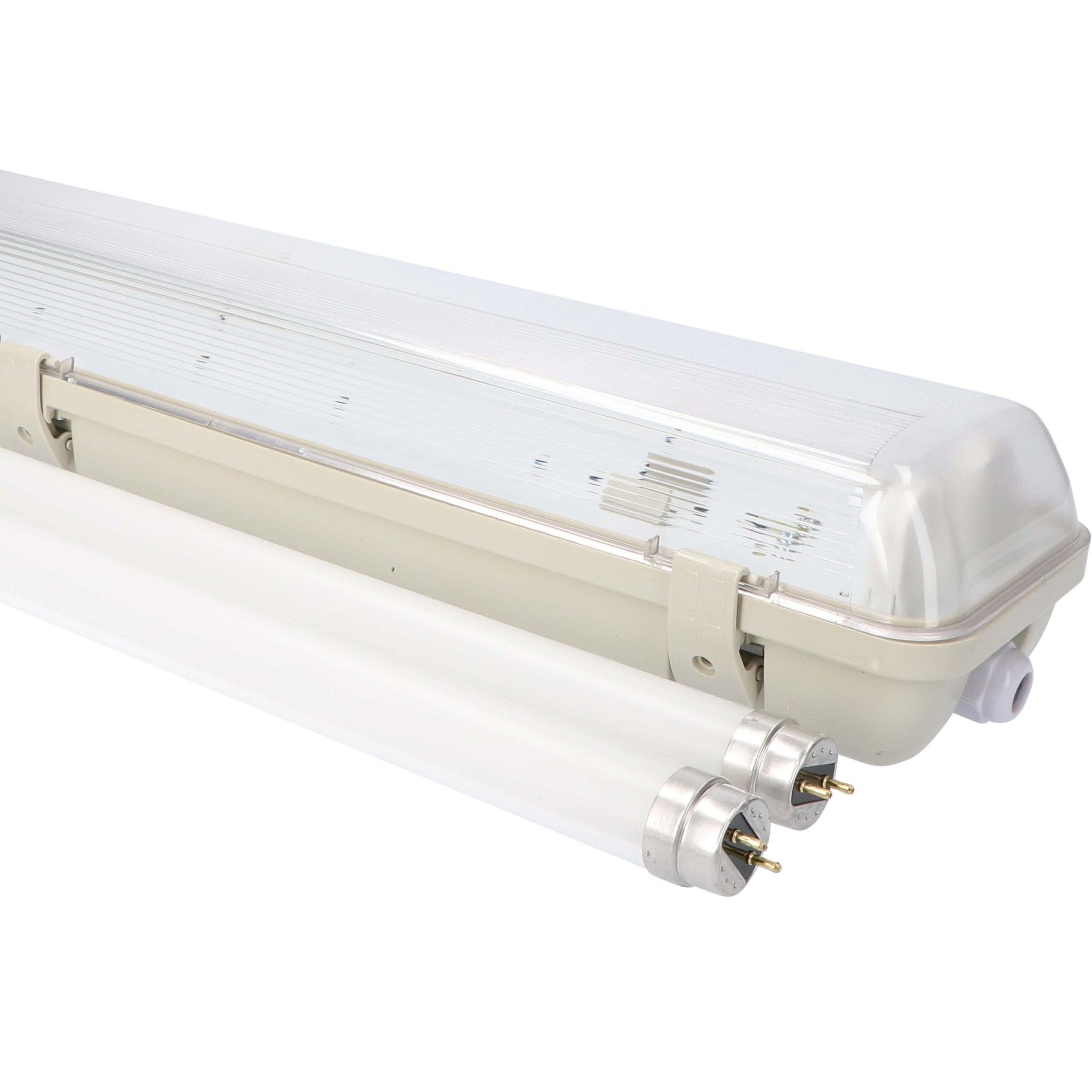 Proventa LED Feuchtraumleuchte 150cm | 2x16,5W | 6120 Lumen | IP65 Wannenleuchte | 4000K neutralweiß | 50.000h | IK08 Schlagfest | Edelstahlklammern, Flickerfrei – Garage, Keller, Werkstatt