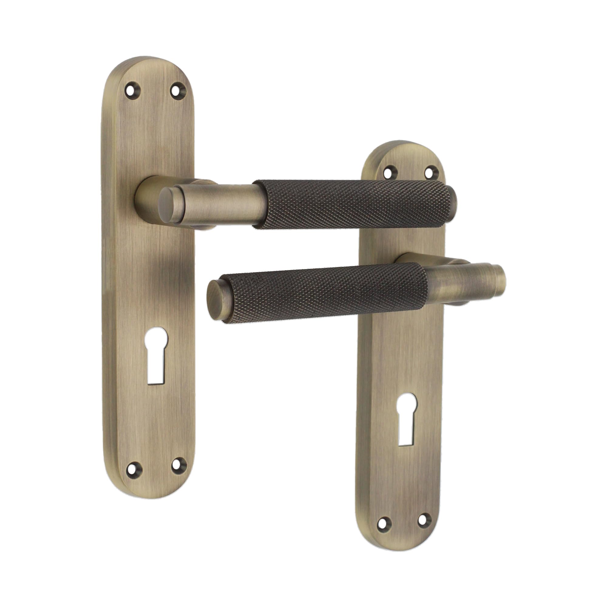 Infinity Decor Pair of Knurled Lever on Keyhole Backplate Lock Door Handles Set - Ideal for Interior & Exterior Doors (Matt Antique)