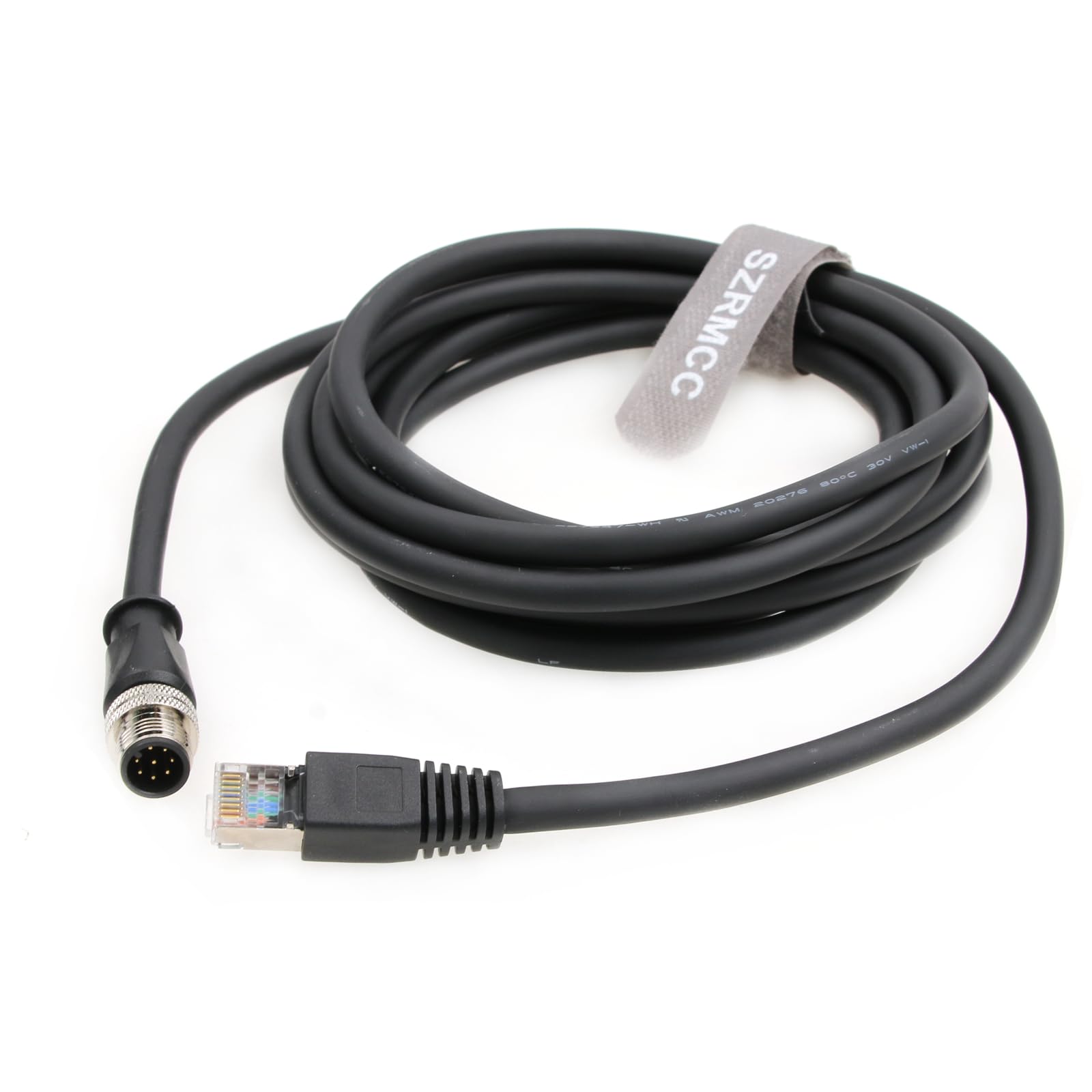 SZRMCC Câble Ethernet M12 A Code 8 Broches Mâle vers RJ45 Câble Réseau Cat6 Gigabit Blindé étanche pour Cognex in Sight 7000 DMR-300 Industrial Camera Vision Capteurs (Noir 15m)