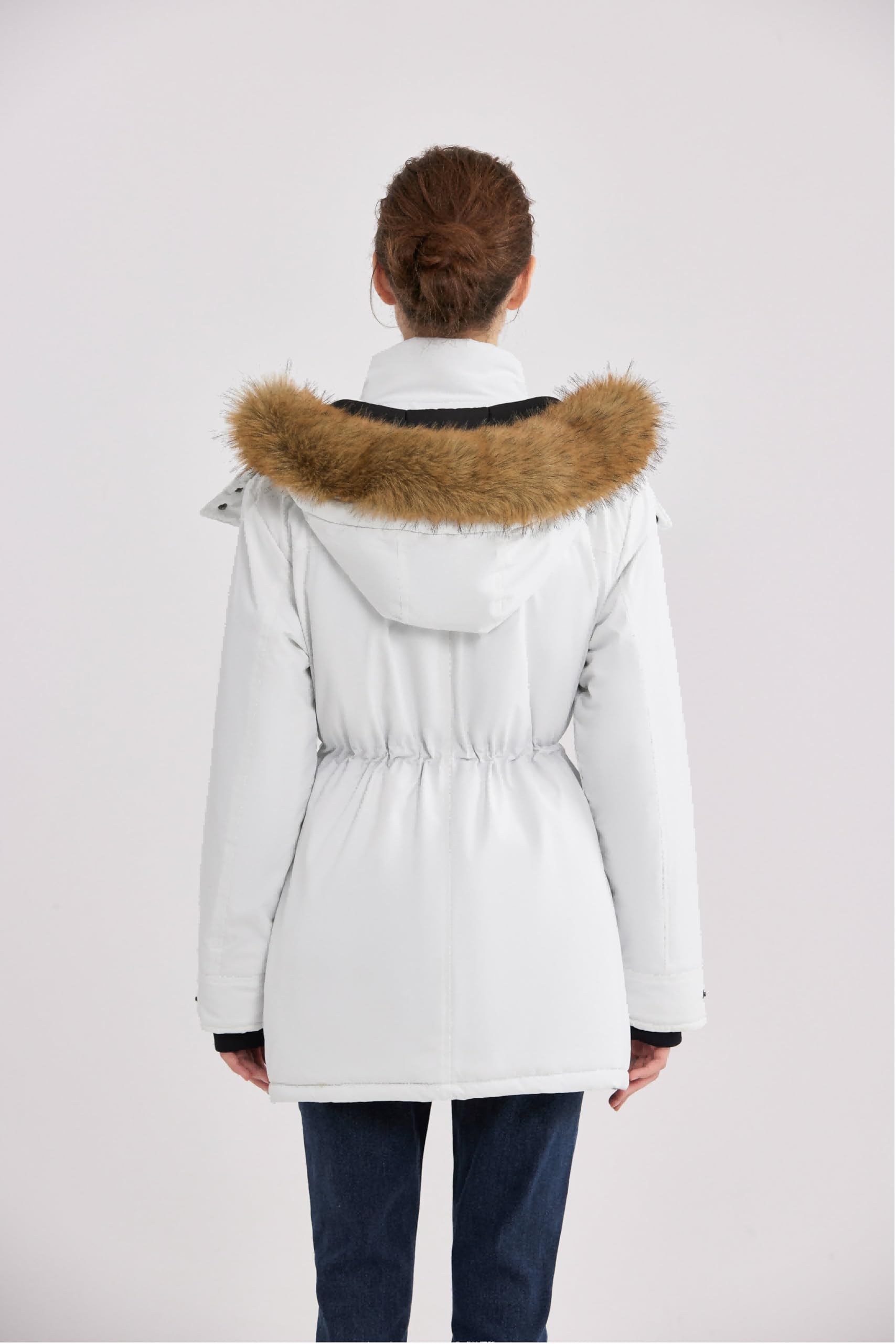 Veste Chauffante Femme avec Batterie 18400mAh 12V, Batterie Veste Chauffante, Parka Femme Vestes avec Capuche Amovible pour Extérieur