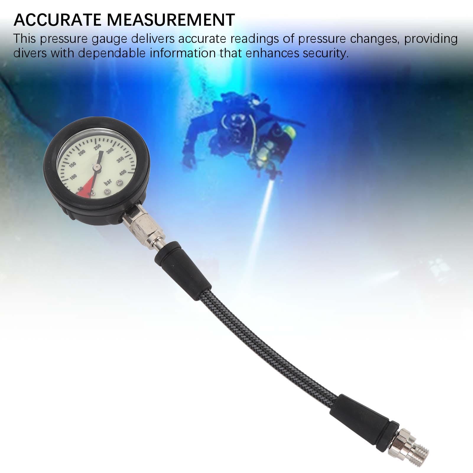Manomètre de Plongée Submersible Tuyau Tissé Fibre de Carbone Cadran Lumineux Nocturne pour Régulateur BCD 15CM