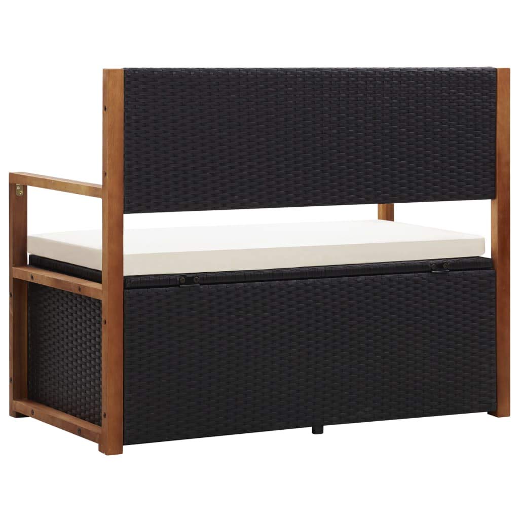 vidaXL Cassapanca Panca da Giardino 115 cm Polyrattan Legno Massello Acacia Nero