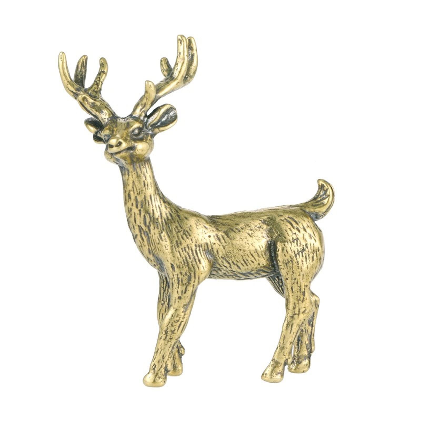 NGDFGR Na Solid Copper Elk Miniatures Figurine, Brass Deer Model Statue Study Desk Fun Children'S Room Decoration