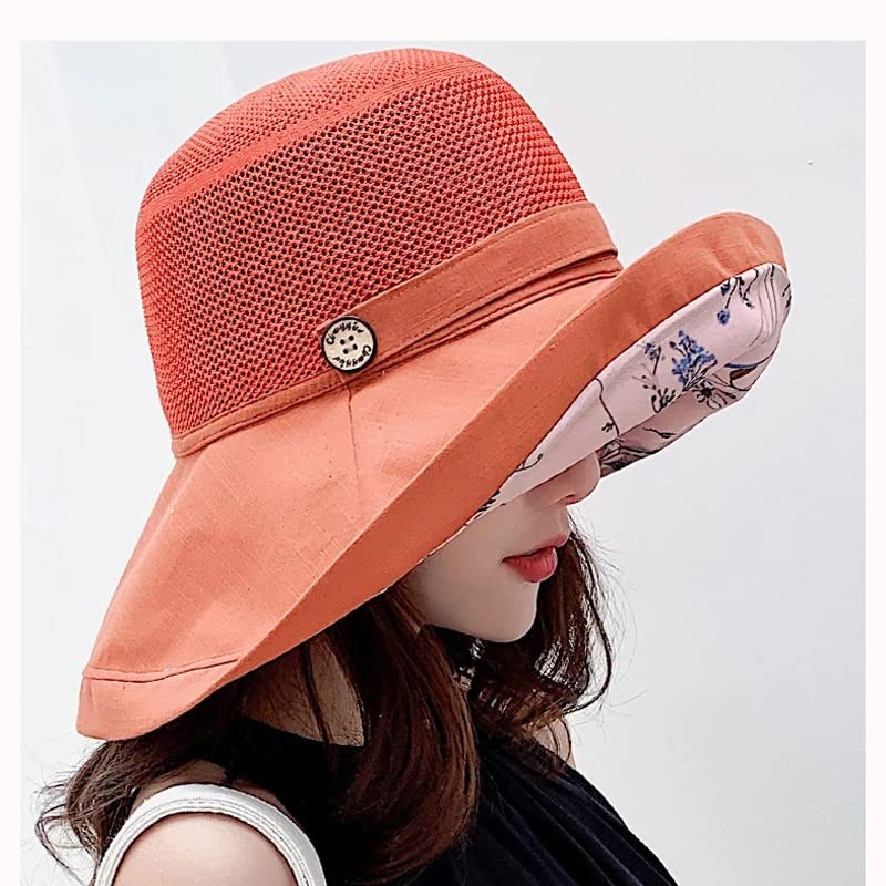 YXWYXWA Summer Big Wide Brim Flower for Women Mesh Beach Hat Female Net Foldable s Lady's Bucket Hat