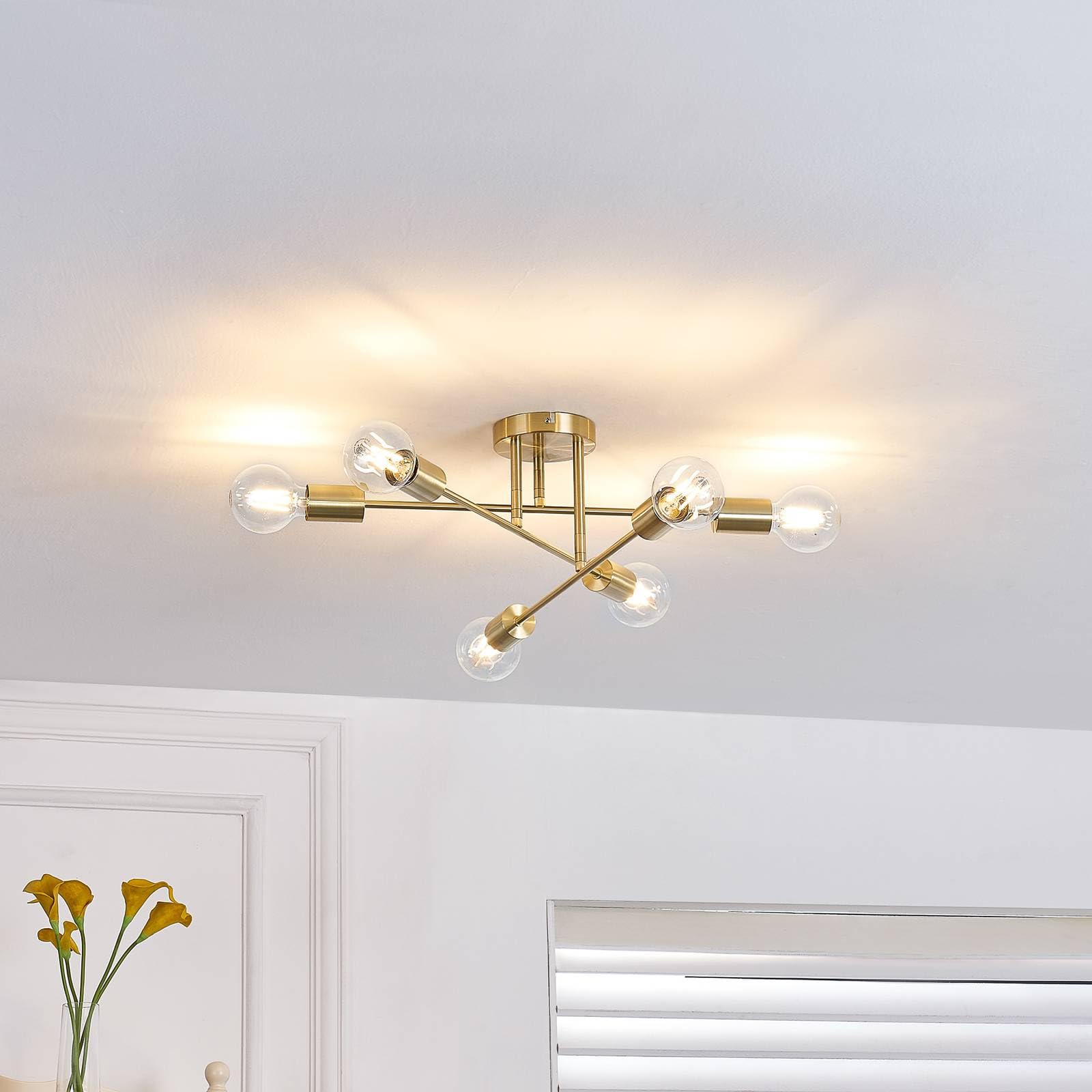 Lindby lámpara de techo en oro, plafón | lámpara de salón, e27, 6 bombillas, moderno para comedor, pasillo, dormitorio, sala de estar, salón