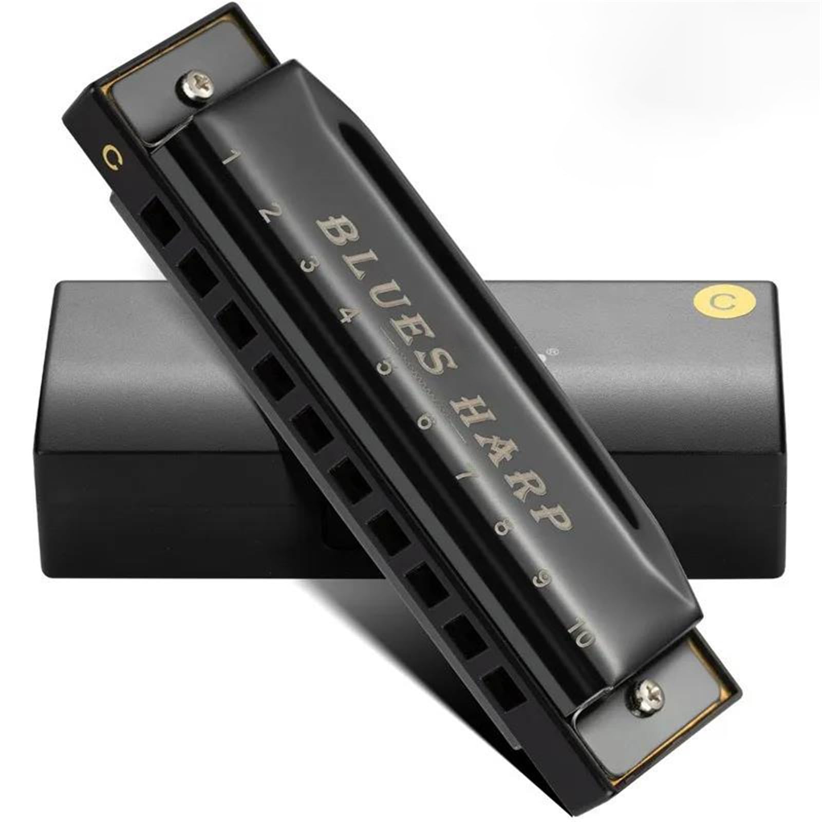 Armonica Blues Tasto C Dell'armonica Blues A 10 Fori | Strumento per principianti chiave Blues armonica a 10 fori(Black)