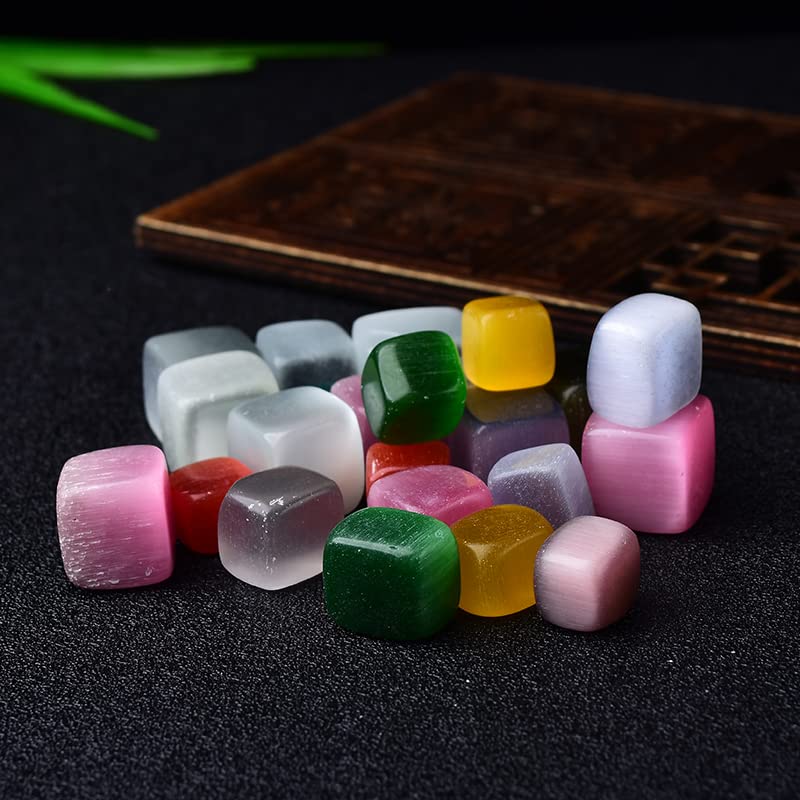 FUERLI 10 Piezas de Cubo Natural Pulido Piedra caída Grava Piedras de Cristal cuadradas decoración de pecera jardín Piedra Preciosa PEIQIYIN (Color : Rainbow Cat Eye)