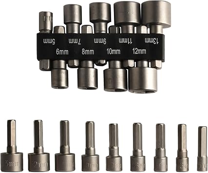 Socket Nut Driver Set, Hex Drill Bits Sets, Impact Driver Socket Adapter Metric for Hand Drill, Electric Screwdriver, Wrench 9
