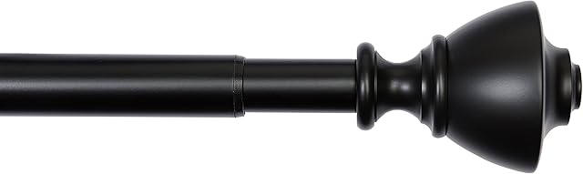 Amazon Basics 1" Curtain Rod with Urn Finials, 36" to 72", Black