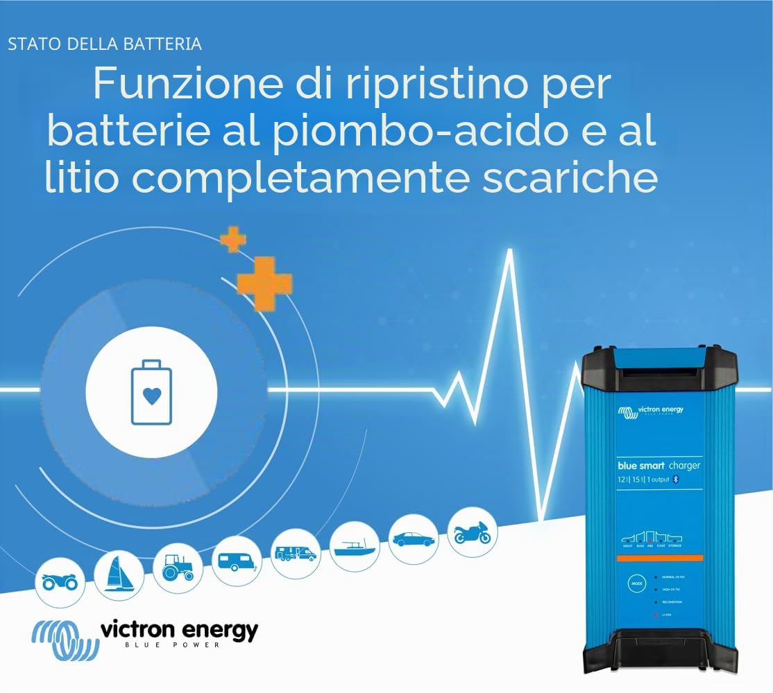 Caricatore 15A 12V Victron Energy Blue Smart IP22 Bluetooth 12/15 1 Schuko