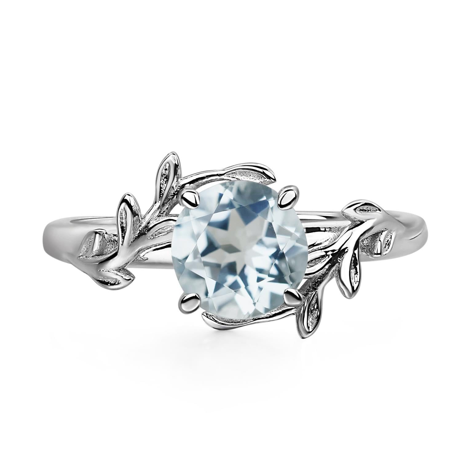 LUO Sterling Silver Solitaire Gemstone Leaf Bypass Rings for Women