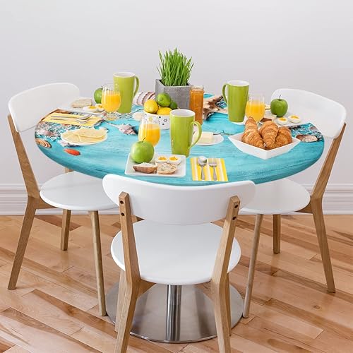 Miniatura 308 de Mantel redondo ajustado con diseño de mandala de flores, mantel circular bohemio y colorido con borde elástico, impermeable, lavable, de poliéster