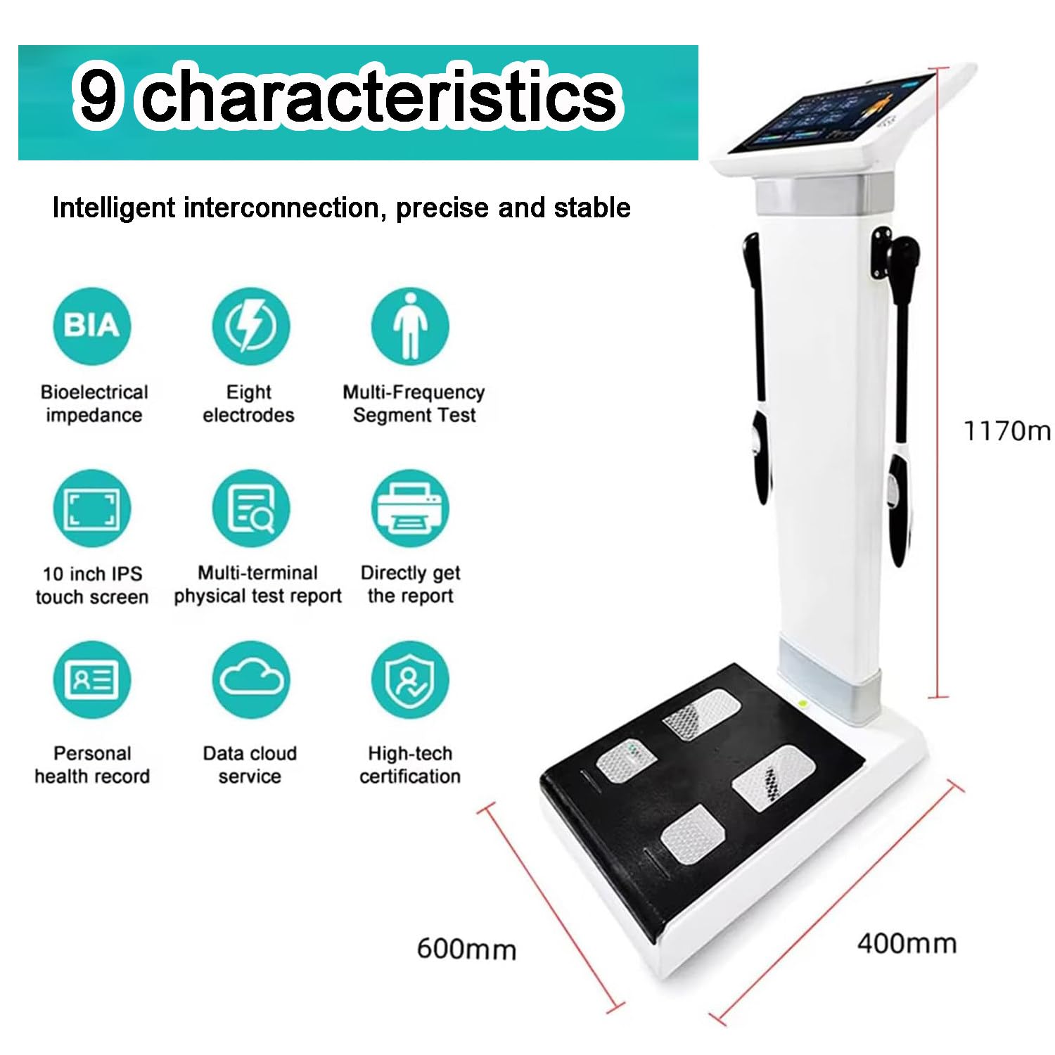 Scanner Corporel Professionnel avec Technologie Bia Avancée,Mesure Précise du Taux De Graisse,Masse Musculaire,Eau Corporelle Et Protéines,écran HD 10.1" Tactile,Rapports Papier Et Numériques