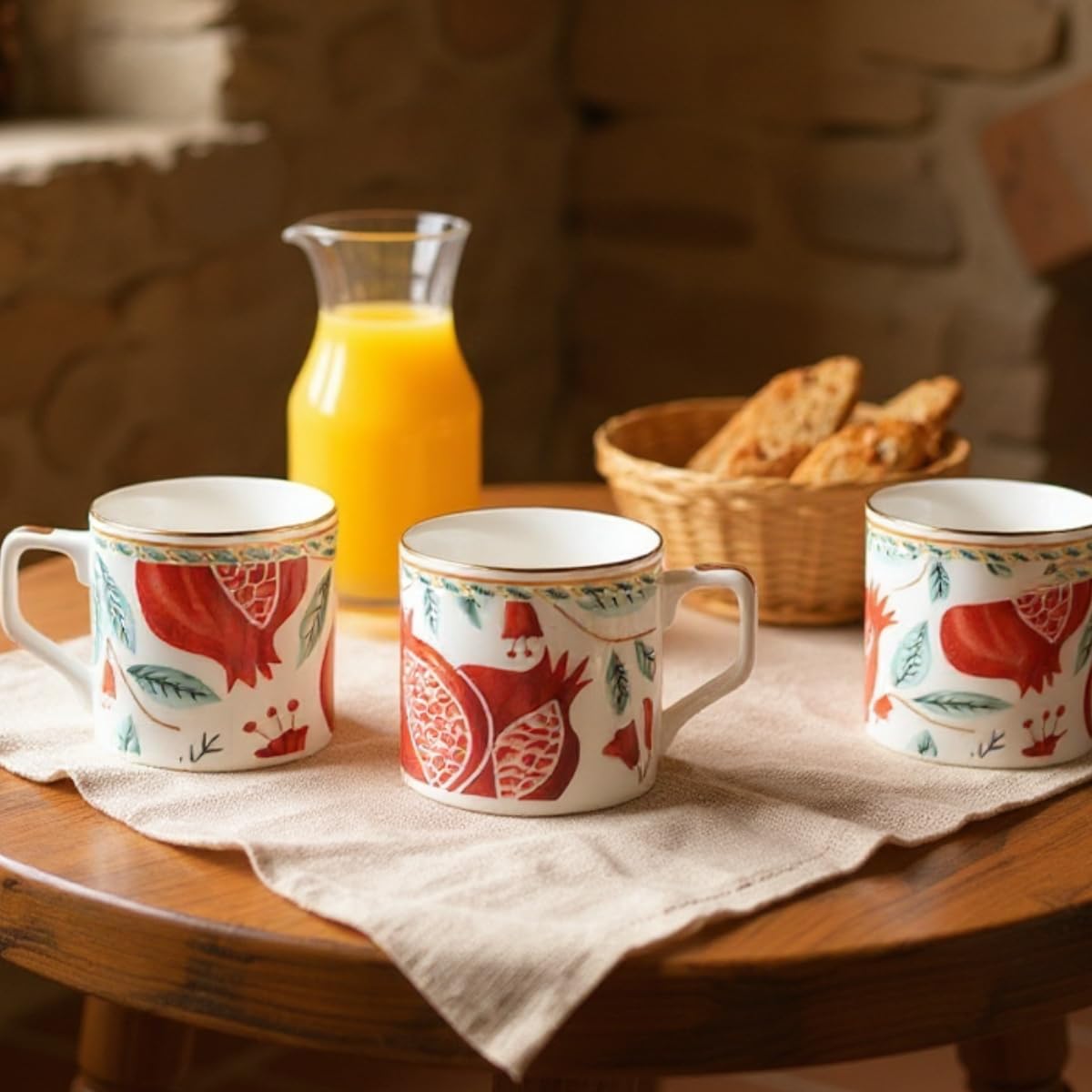 GOLDEN QUEEN'S Tea Cups Set of 6 | Ideal for Everyday Tea and Coffee, Enhancing Your Daily Rituals | Handcrafted & 24K Gold on Rim - Pomegranate Foliage