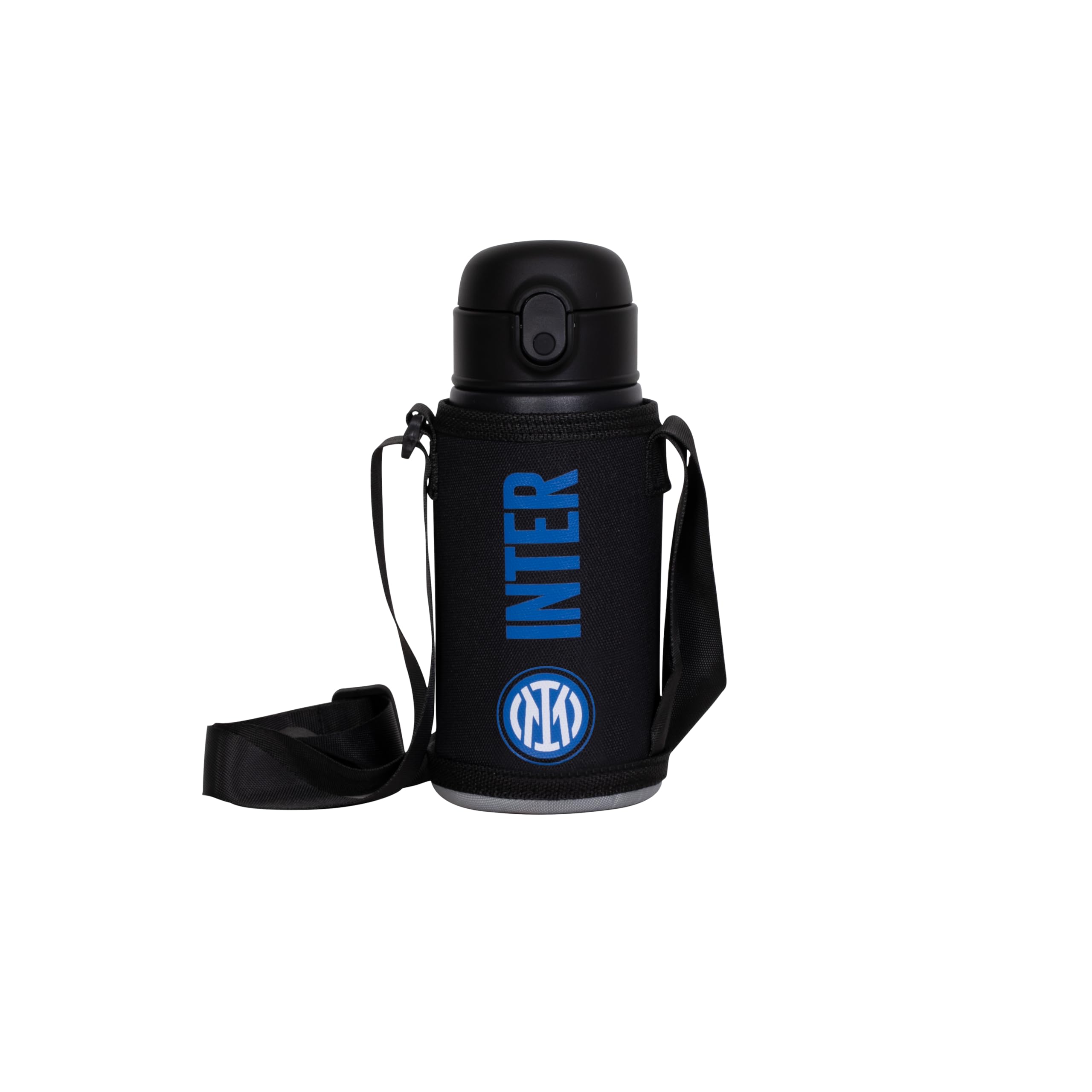 Cantimplora para niños Seven negro azul de acero con porta botella de hombro