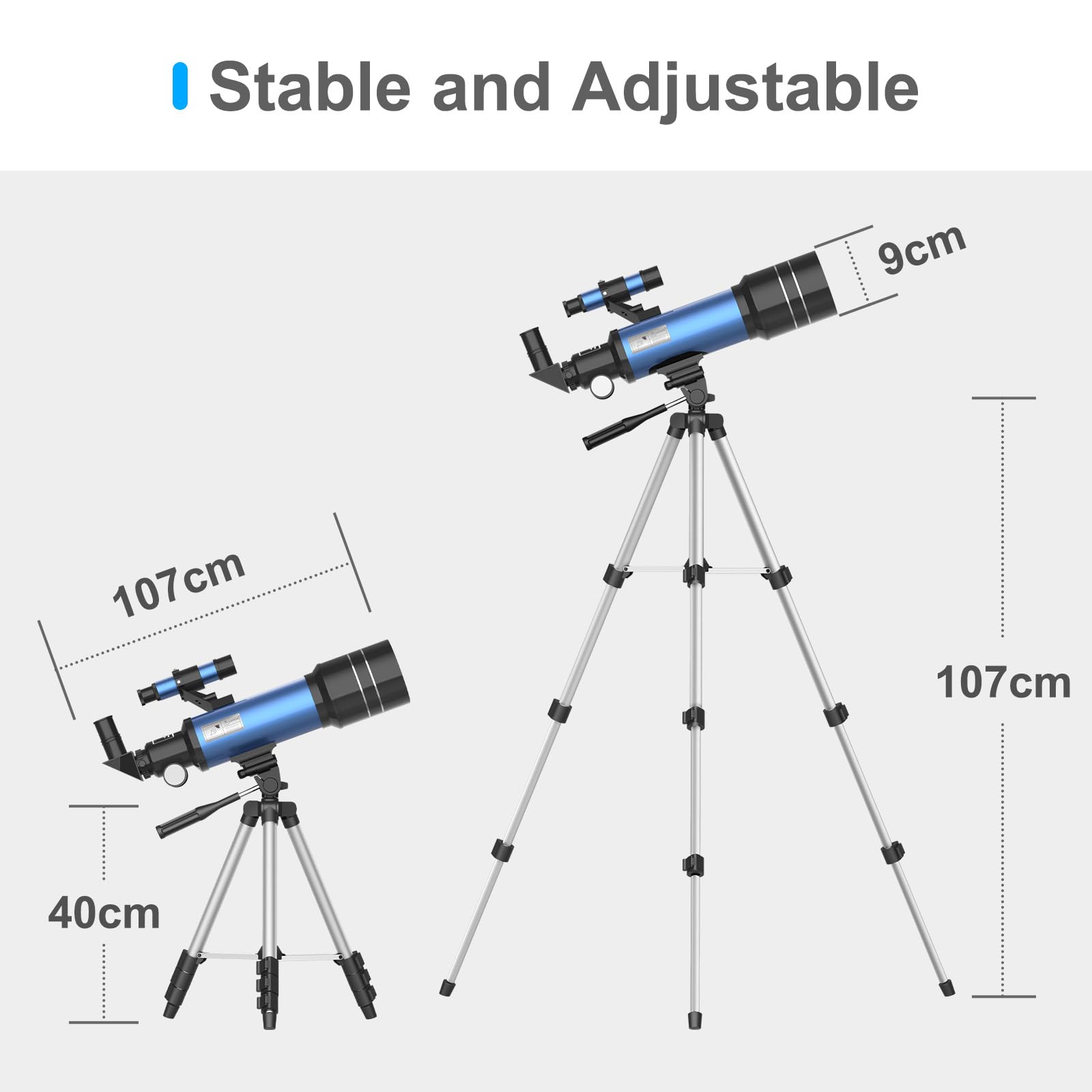 Telescopio Astronomico Bambini Adulti Principianti, 40070 mm Telescopio Rifrattore Portatile con Treppiede Regolabile e Mirino, Facile da Montare e da Utilizzare, Regali per Bambini