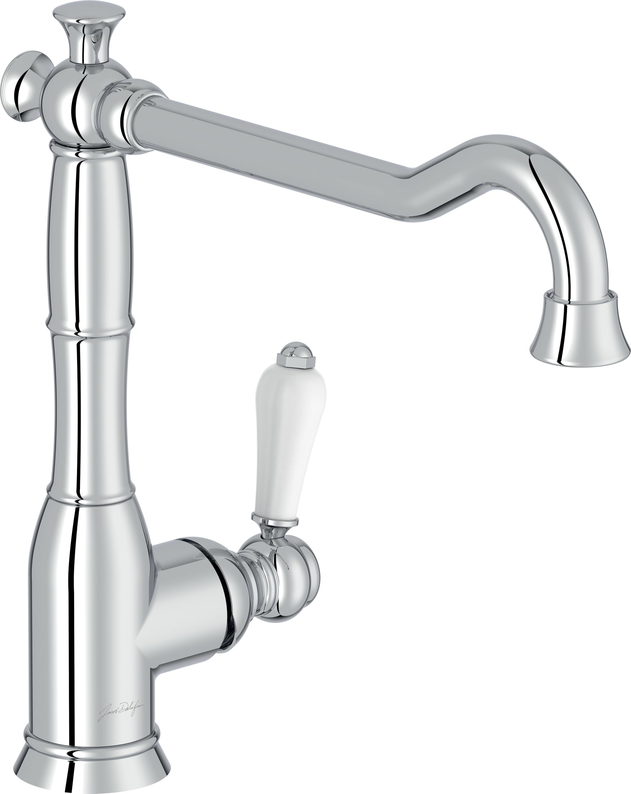 JACOB DELAFON Grifo de cocina retro Giratorio 360° Maneta cerámica Cromo | Monomando fregadero Ahorro de agua y energía Aireador antical Apertura en frío Muy duradero Baja soniridad Latón cromado