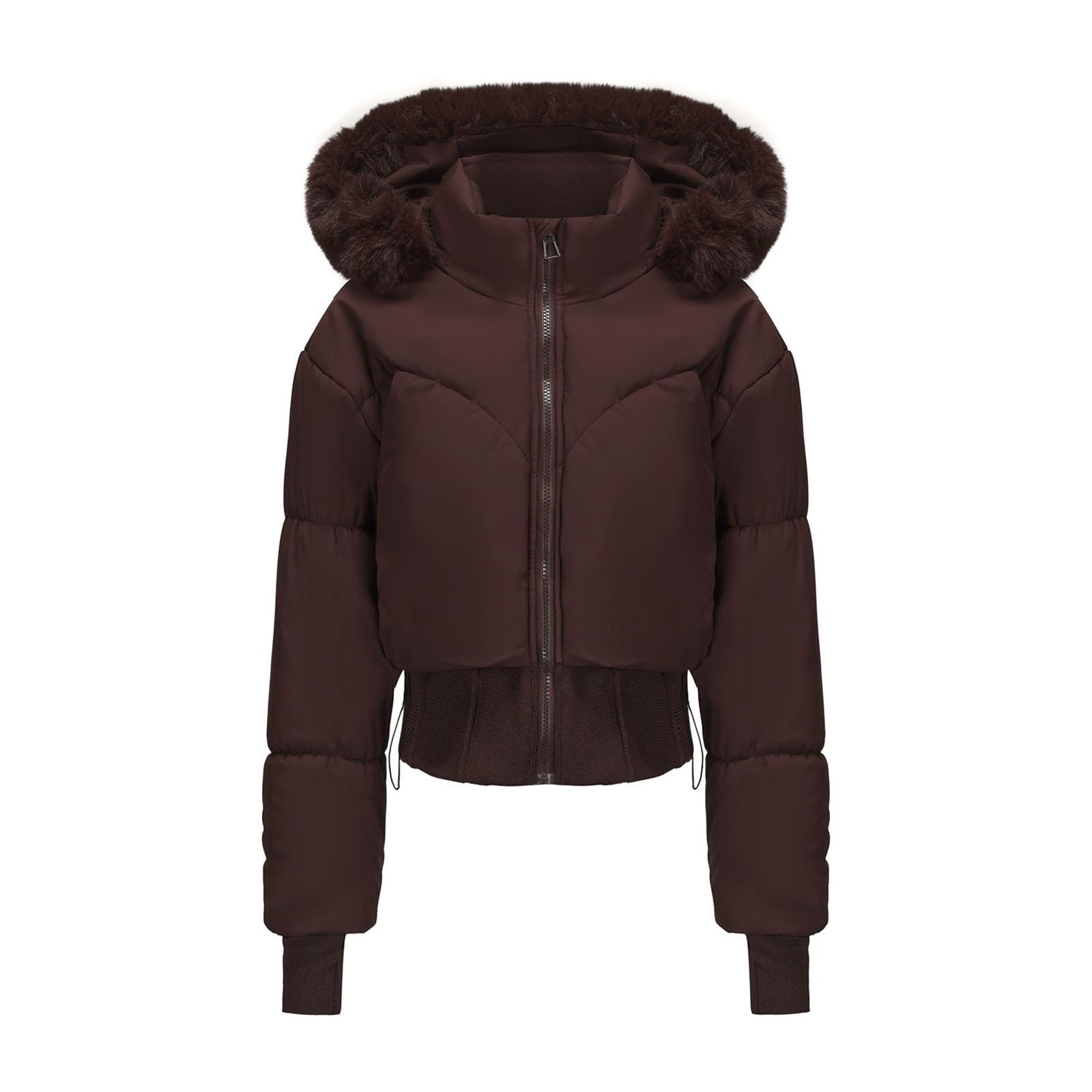 Mrat Piumino corto da donna, cappotto invernale caldo trapuntato imbottito con foro per il pollice, giacche da donna slim fit con cerniera completa, cappuccio in pelliccia sintetica, cappotti corti