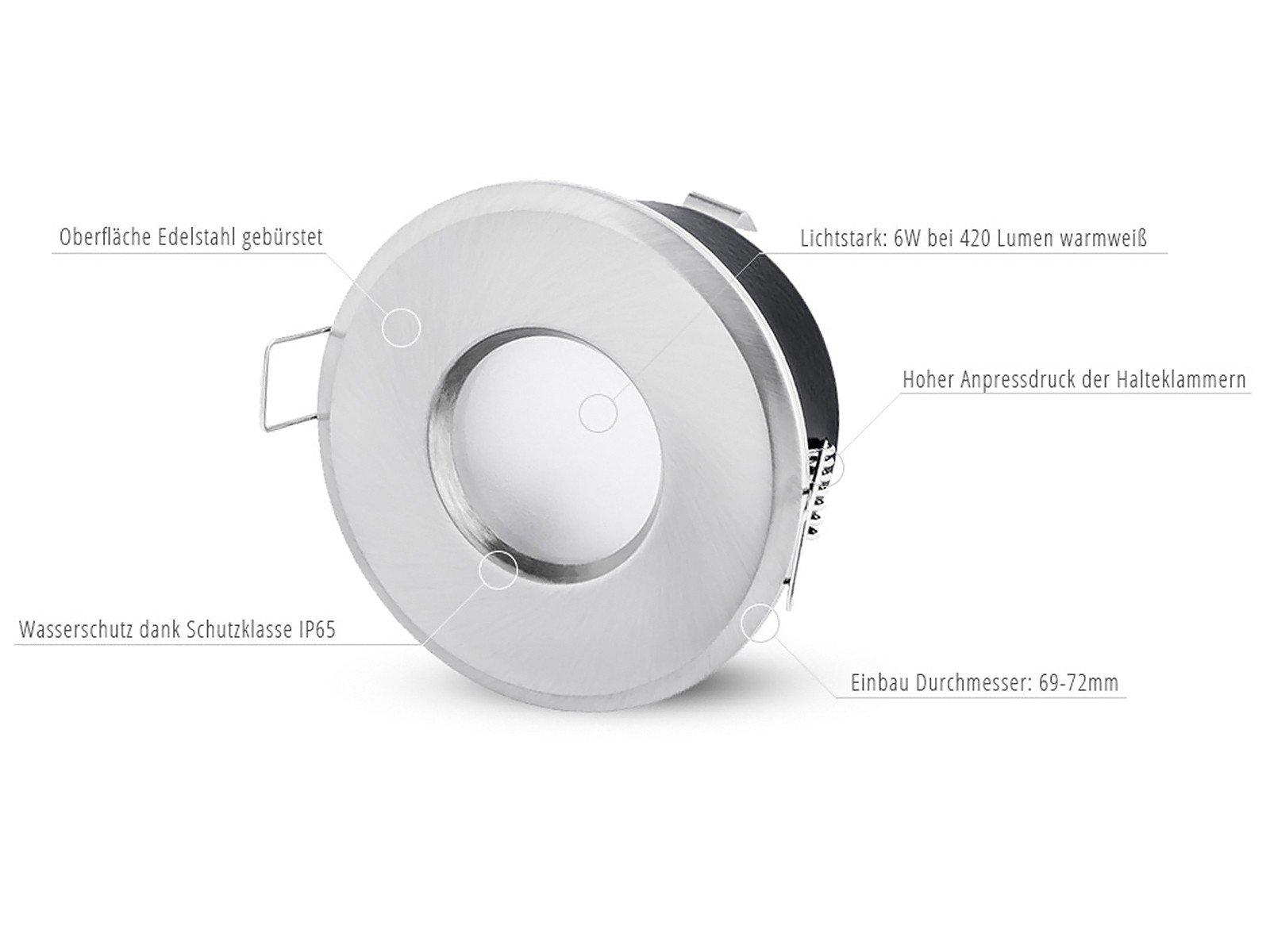 linovum 10 Stück LED Badeinbaustrahler Set IP65 gebürstet rund 230V - LED GU10 6W LumiFLEX Lichtfarbe warm/neutral/kalt - Deckenstrahler für Bad & Außen