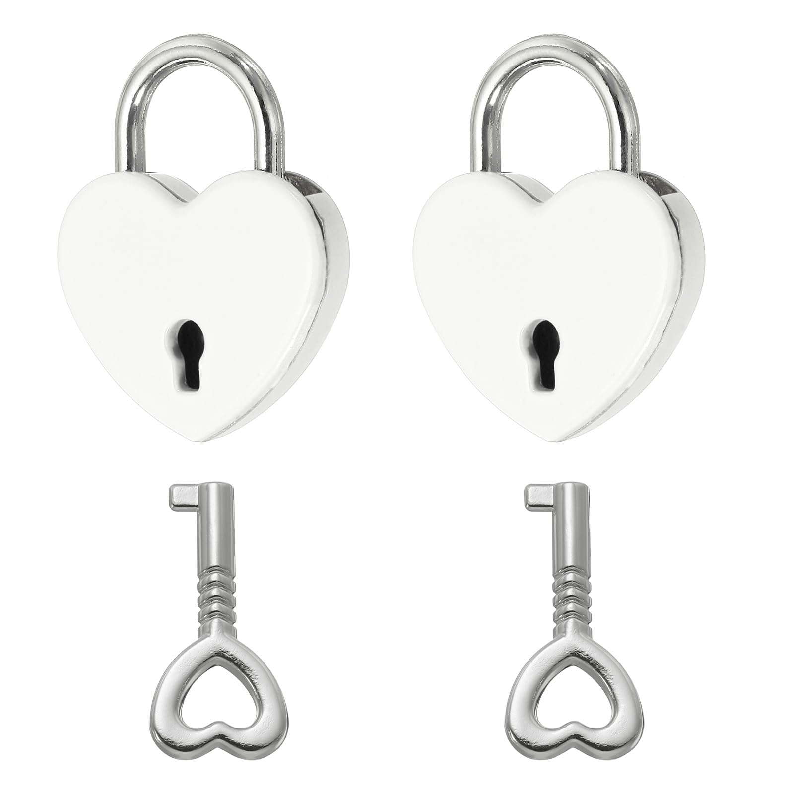 PATIKIL Mini Heart Lock with Key, (25 x 30 mm, White) (2 Pcs), Heart Shaped Padlock Metal Love Locks, Suit for - Lover Bridge/Anniversary/Diary Book/Handbag/Jewelry Box