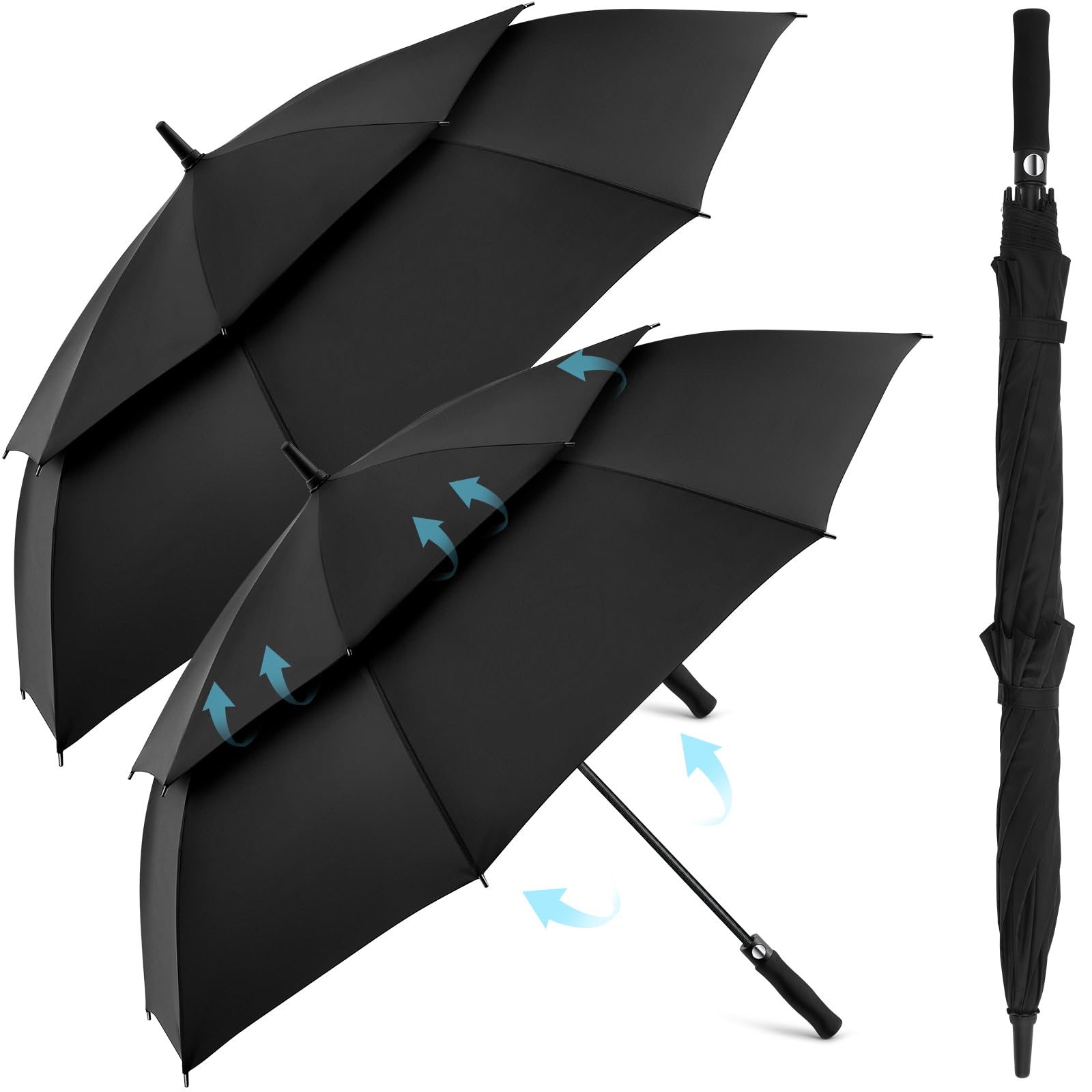 Hestya 2 Pack Black Golf Umbrella Large 61 Inch Double Canopy Vented Windproof and Rainproof Umbrellas Automatic Open Sun Protection Oversized Big Umbrella