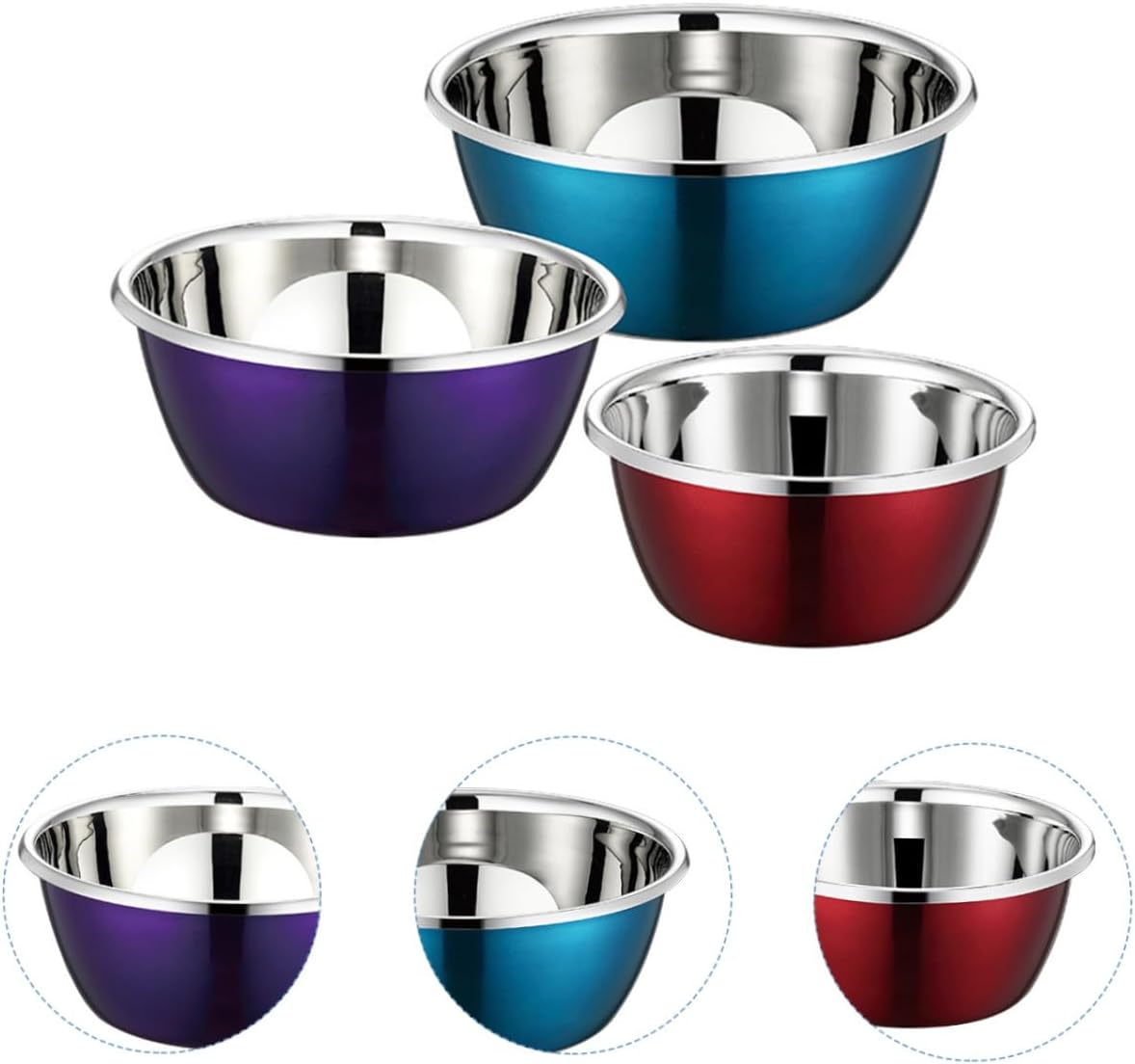 3pcs Stainless Steel Mixing Bowl Kitchen Nesting Bowls for Food Storage Vegetable Washing Thickened Design for Mixing Baking and Serving Kitchenware