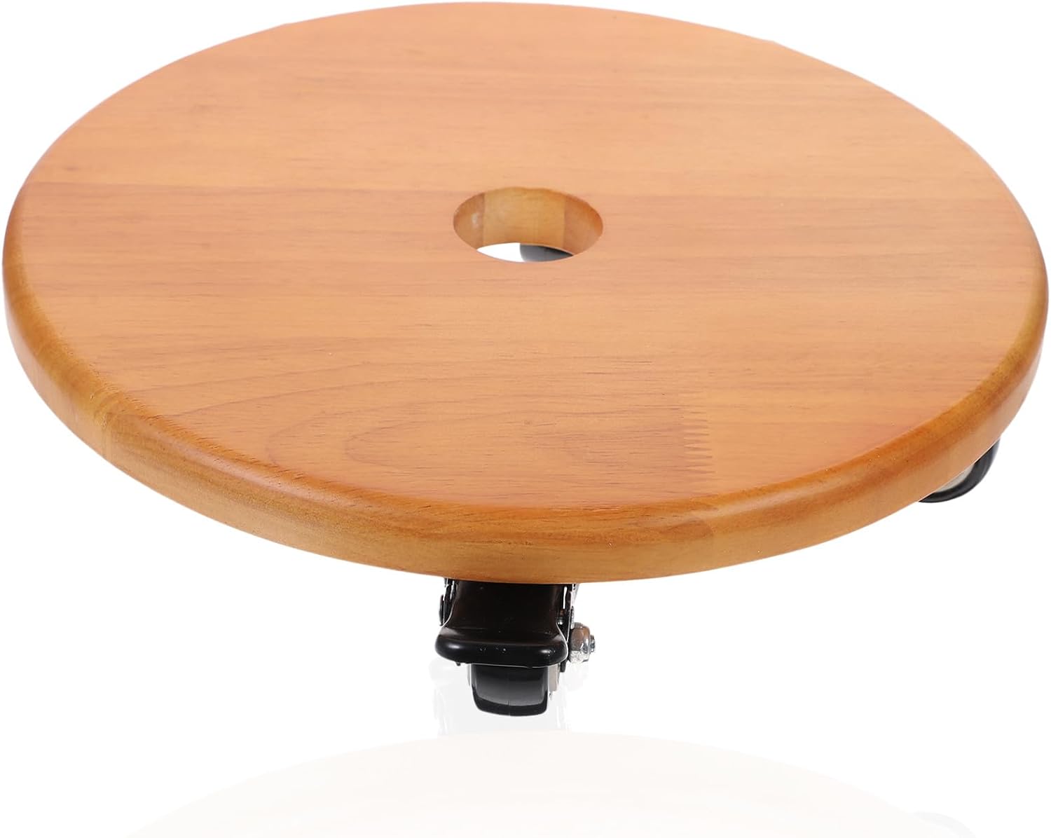 Toyvian Wood Plant Stand with 28cm Universal TPE Wheels, Movable Flower Pot Holder for Indoor and Outdoor Use, Solid Wood Round Plant Caddy with Rolling Casters, Home and Garden Ornament