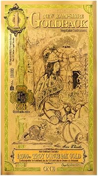 New Hampshire 1 Goldback 1GB - 1/1000th of a Troy oz Collectible 24K Gold Art Note 1 Pack