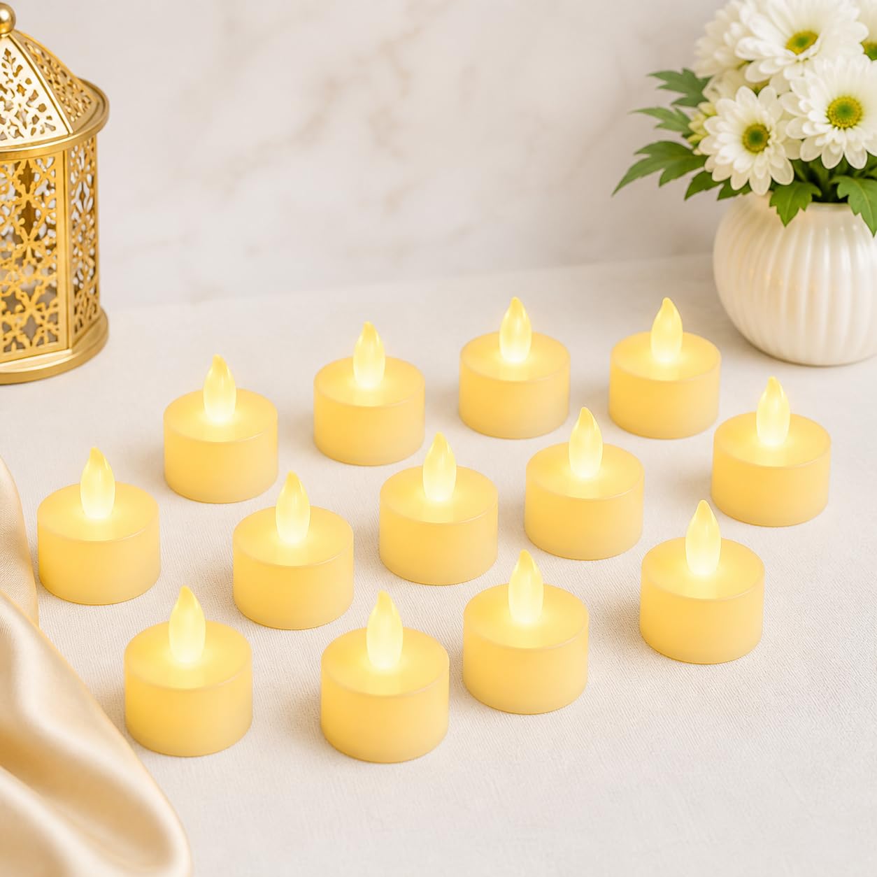 LuxeLayer Flameless Led Plastic Tea Light Candles for Home Decor - Perfect for Diwali,Christmas & Navratri Lighting,Battery Operated Candles for Gifts - Safe for Kids and Pets (Pack of 12),Yellow-image-36