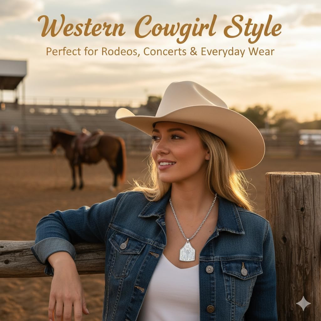Western Cowgirl Chunky Cross Necklace for Women Men Cowboy Faith Pendant Necklace Personalized CowTag Jewelry Valentine's Day New Year Gift